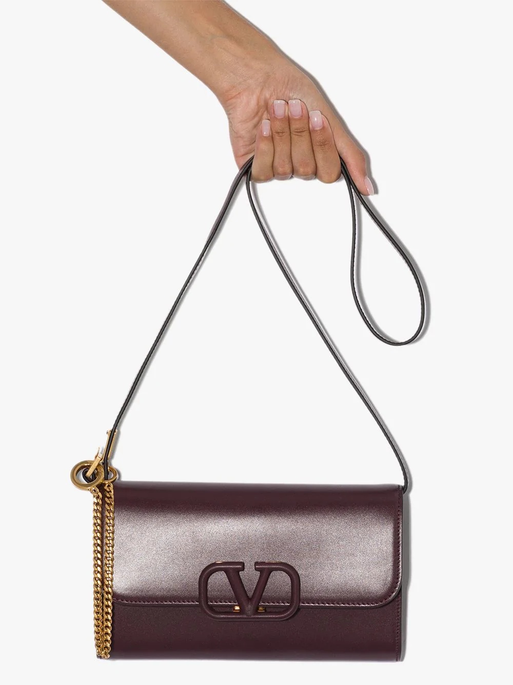 V logo leather clutch bag - 4