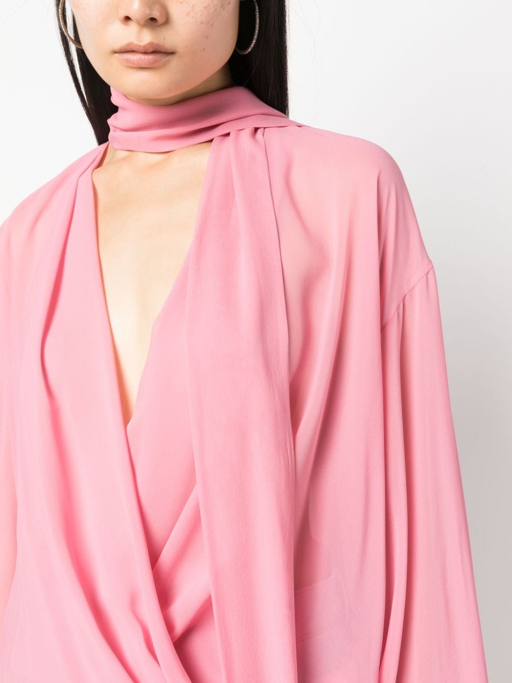 scarf-detail V-neck silk blouse - 5