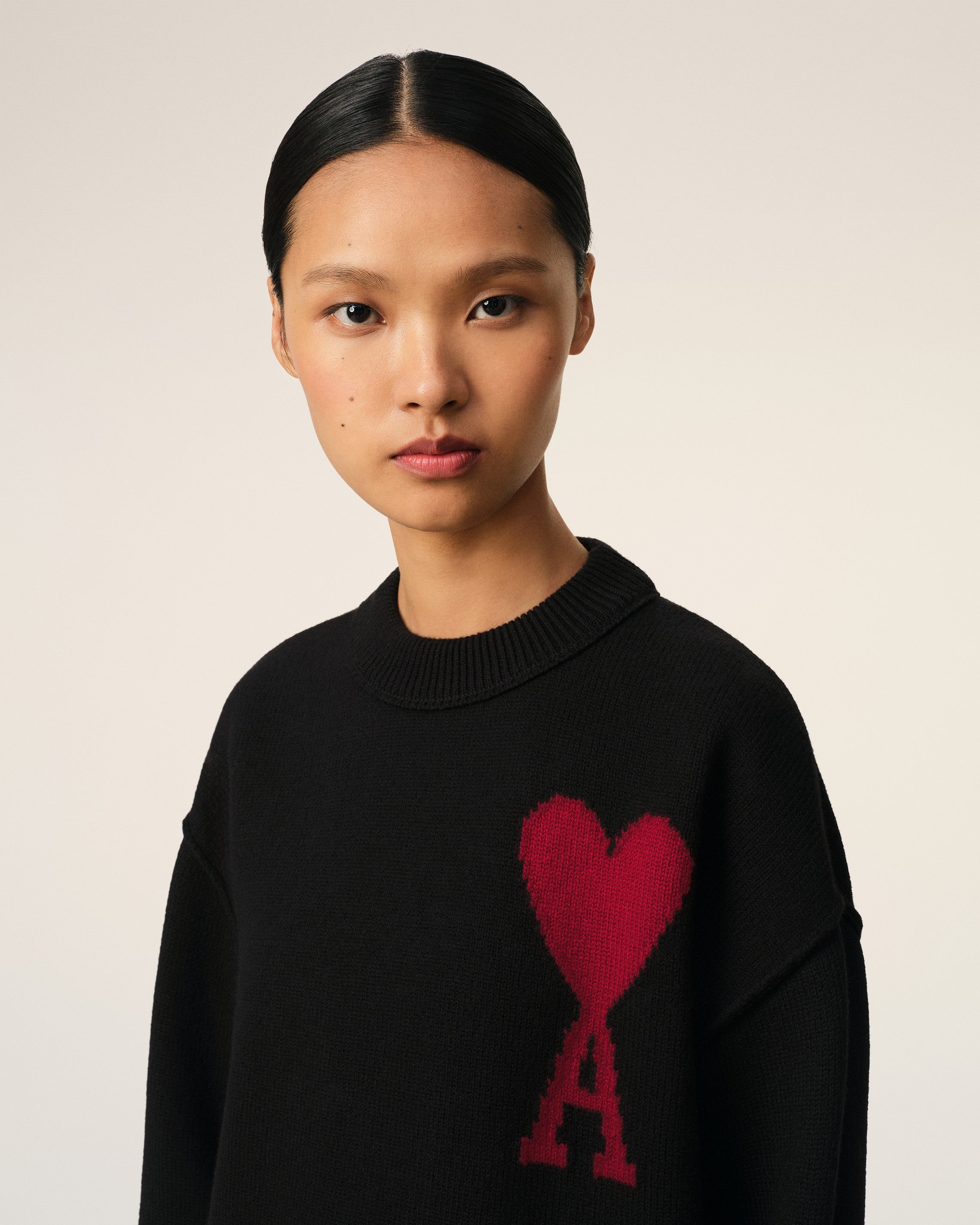 BLACK WOOL AMI DE COEUR SWEATER - 4