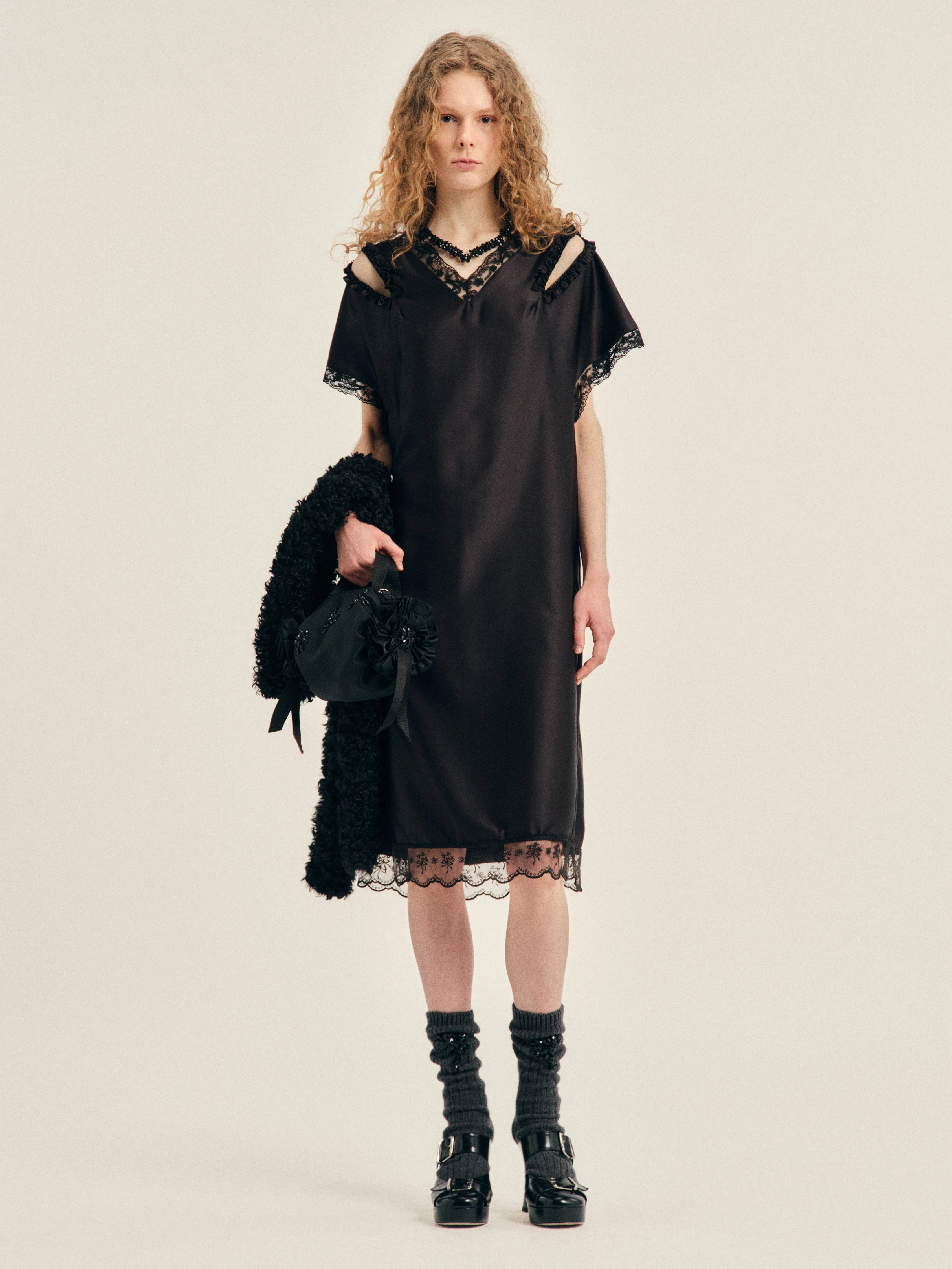 Slash Lace Trim Easy Dress - 1
