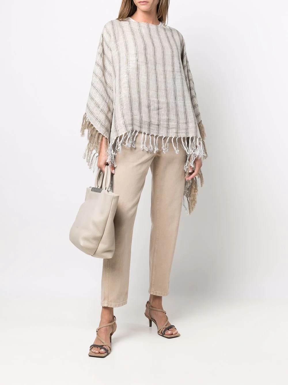 striped tassel-trim poncho - 2