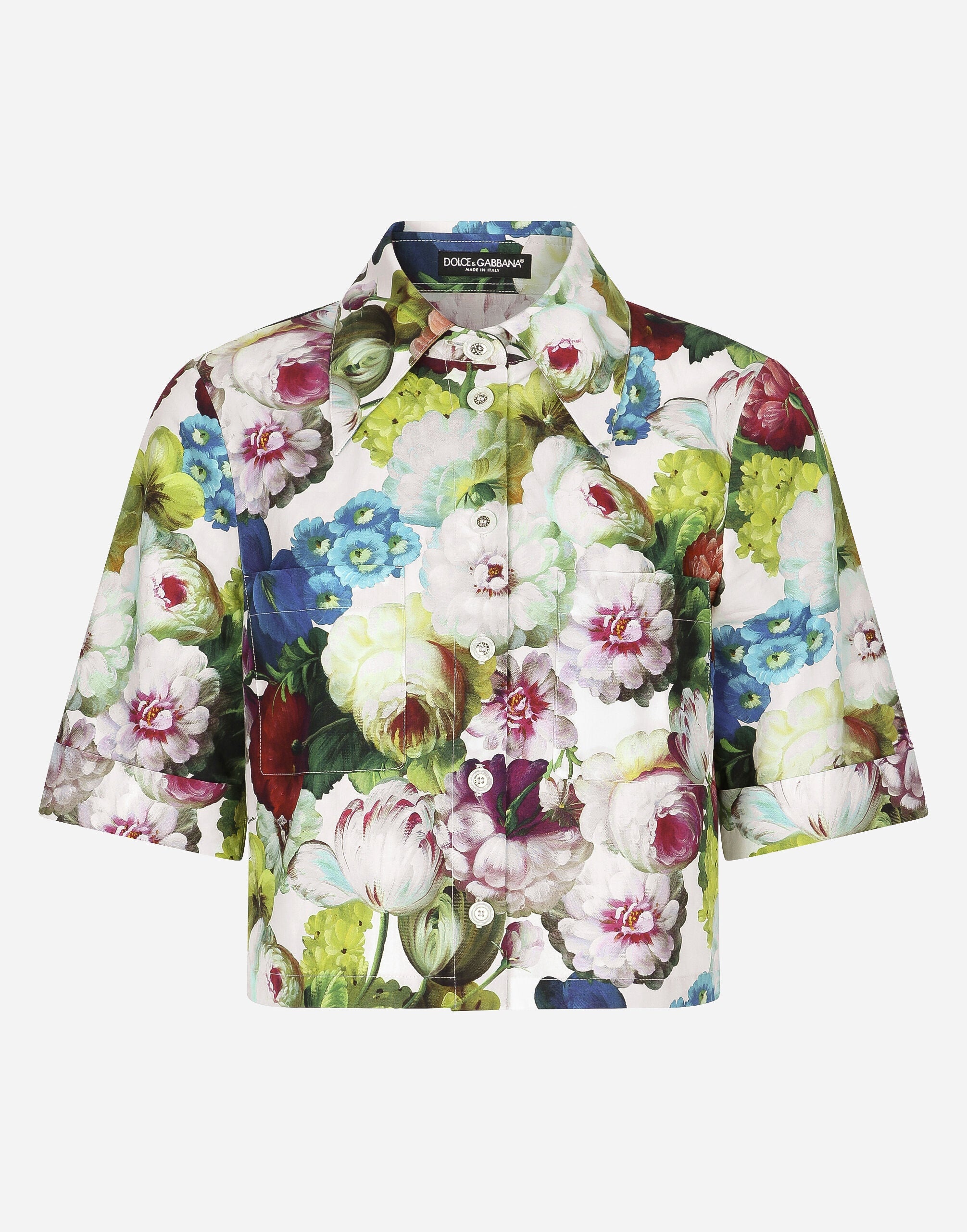 Short Cotton Shirt Nocturnal Flower Print - 1