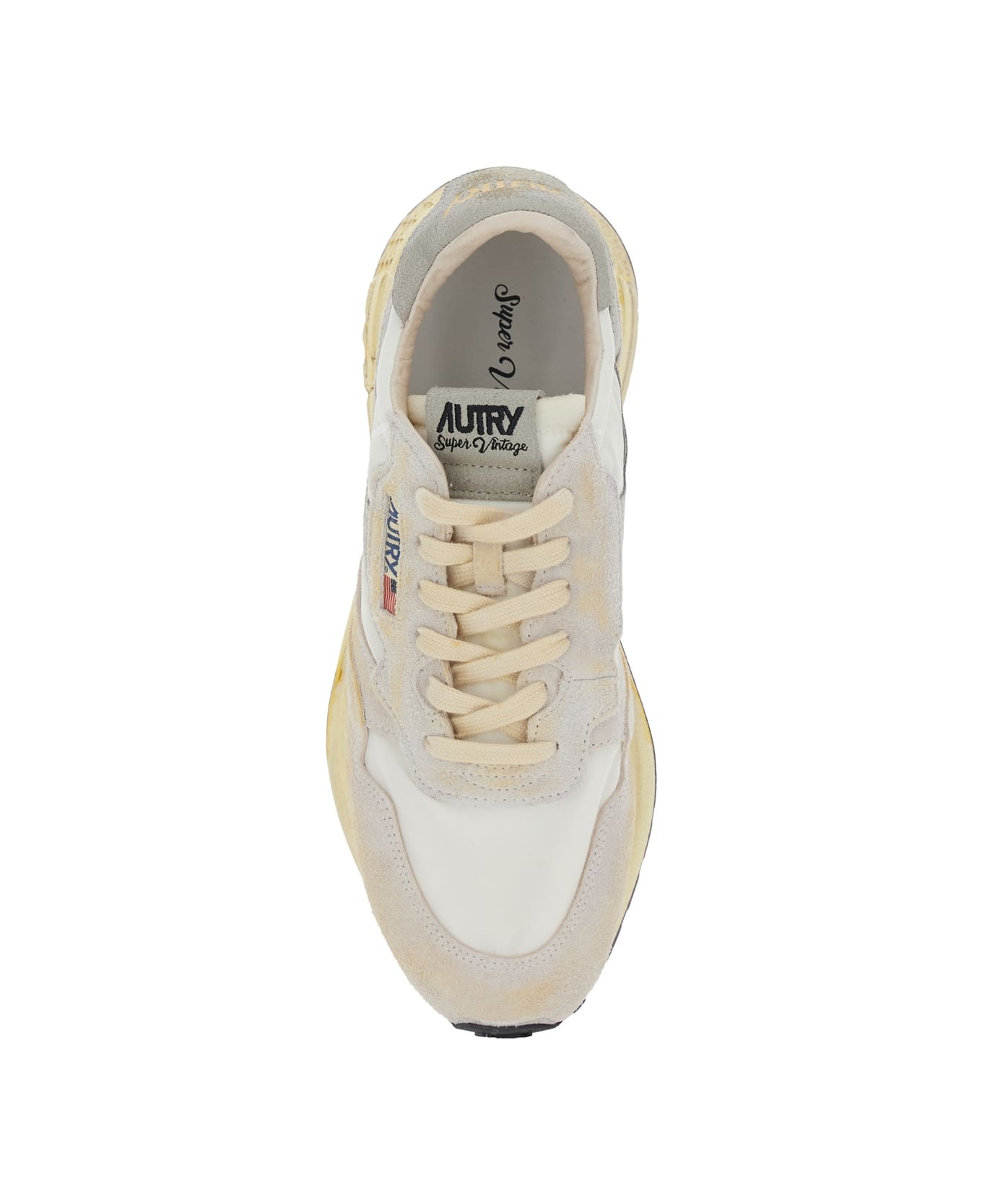 'reel Wind Super Vintage' Beige Low Top Sneakers With Logo Detail And Vintage Effect In Suede Man - 4