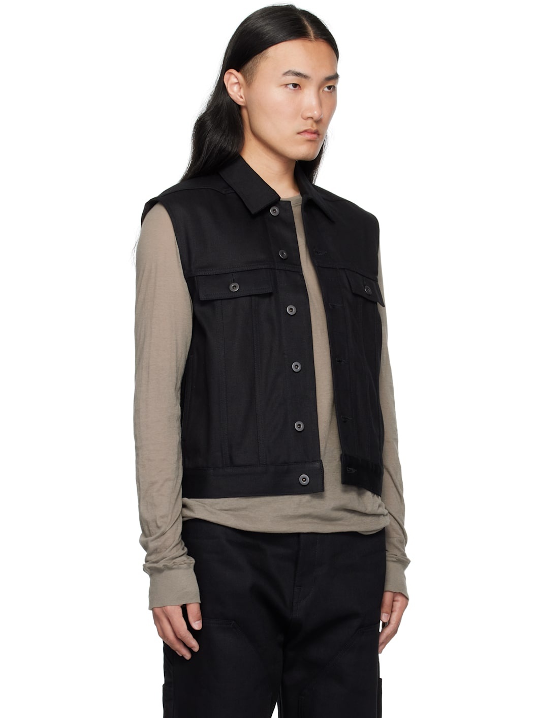 Black Hollywood SL Trucker Denim Vest - 2