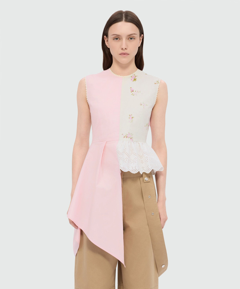 MSGM Pink patchwork poplin and Sangallo top outlook