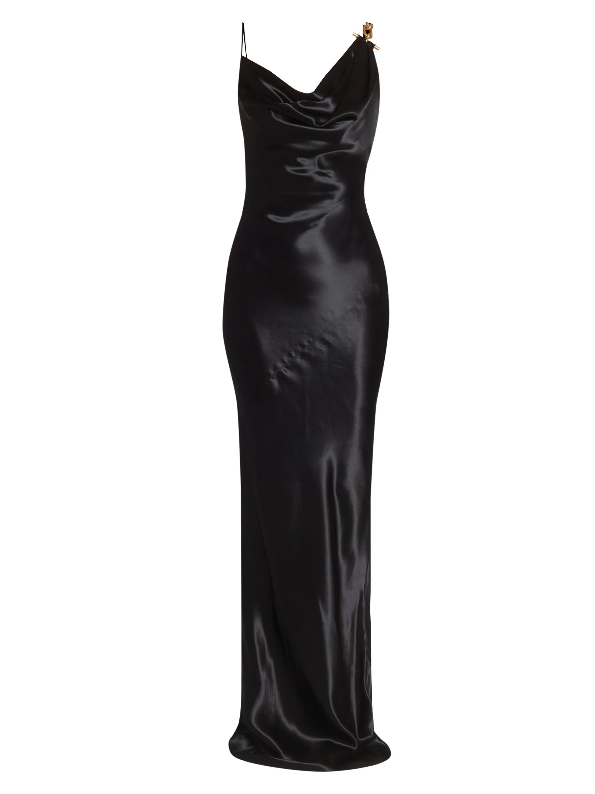 Women's Chain-Strap Satin Gown - Noir - 1