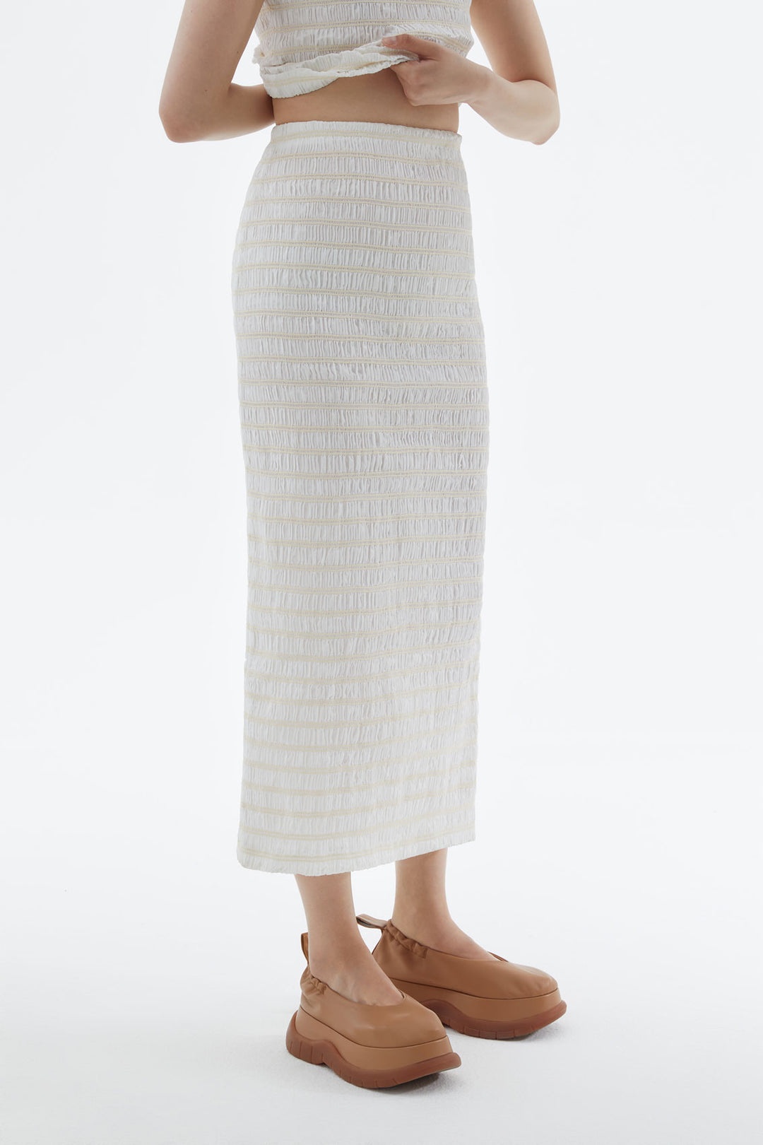 EMBROIDERED CREAM STRETCH SKIRT - 2