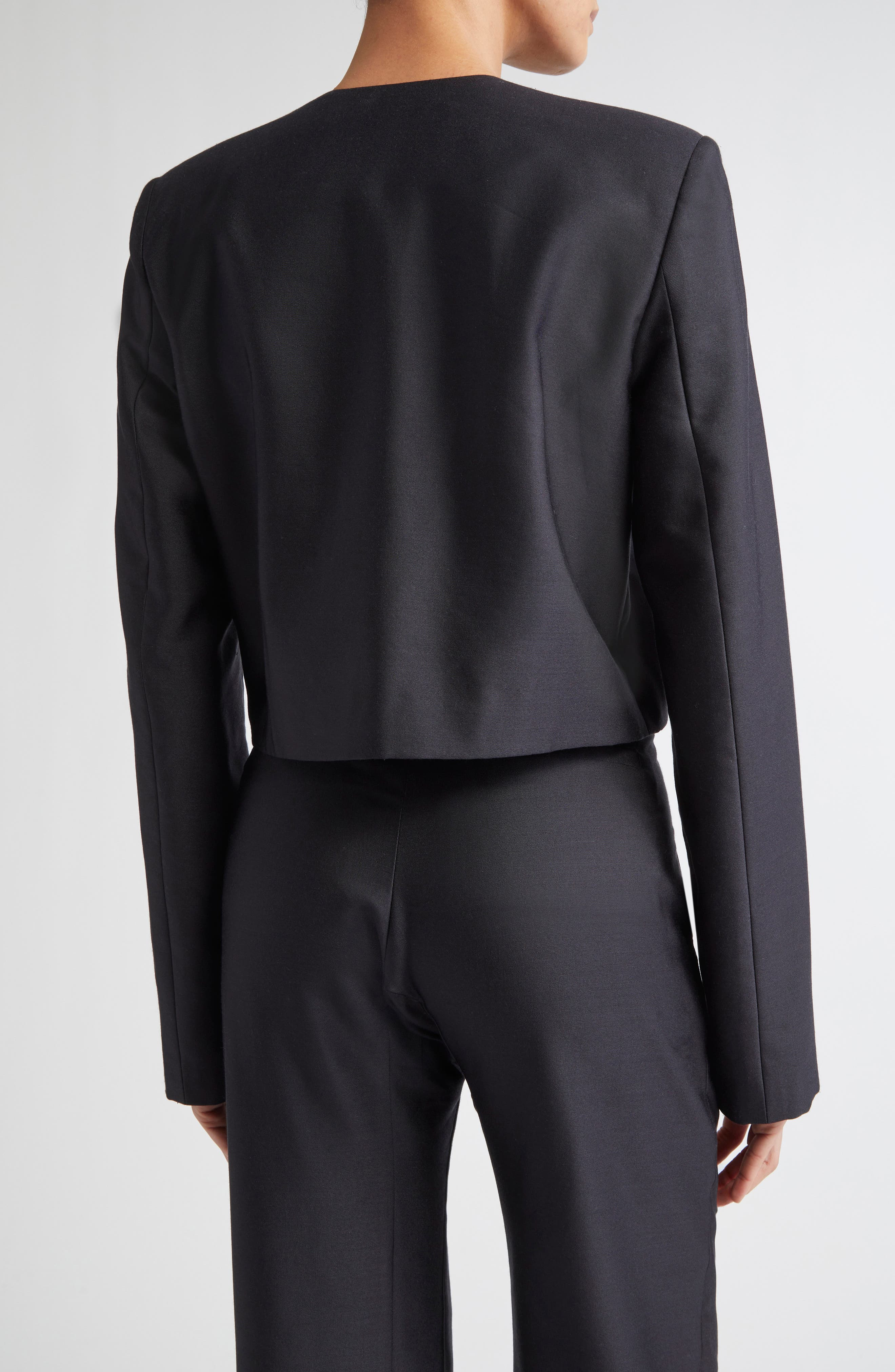 Brandon Maxwell The Ryder Boxy Silk Mikado Crop Jacket in Black at Nordstrom - 3