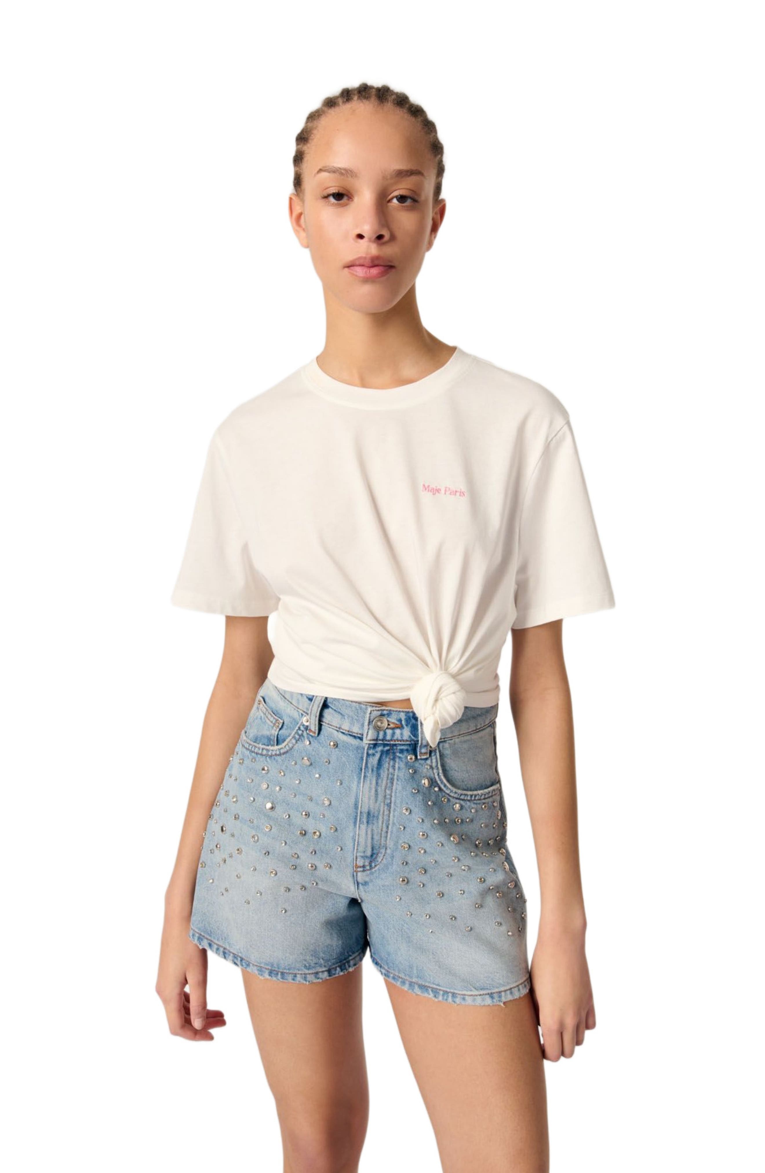 maje Studded denim shorts in Blue at Nordstrom - 4