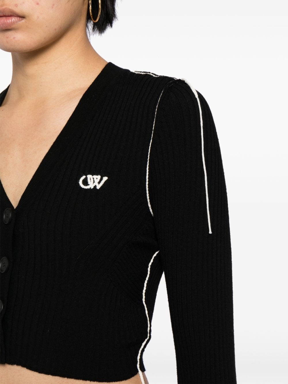 Ow logo V-neck cardigan - 5