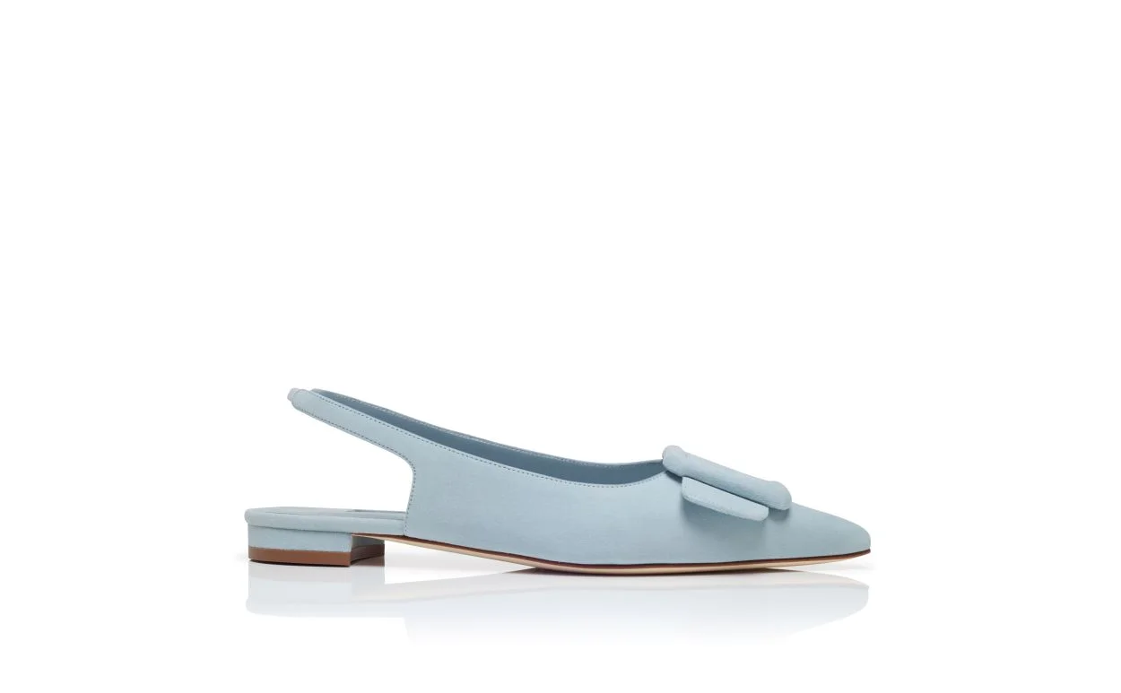 Light Blue Suede Buckle Detail Slingback Flat Pumps - 1