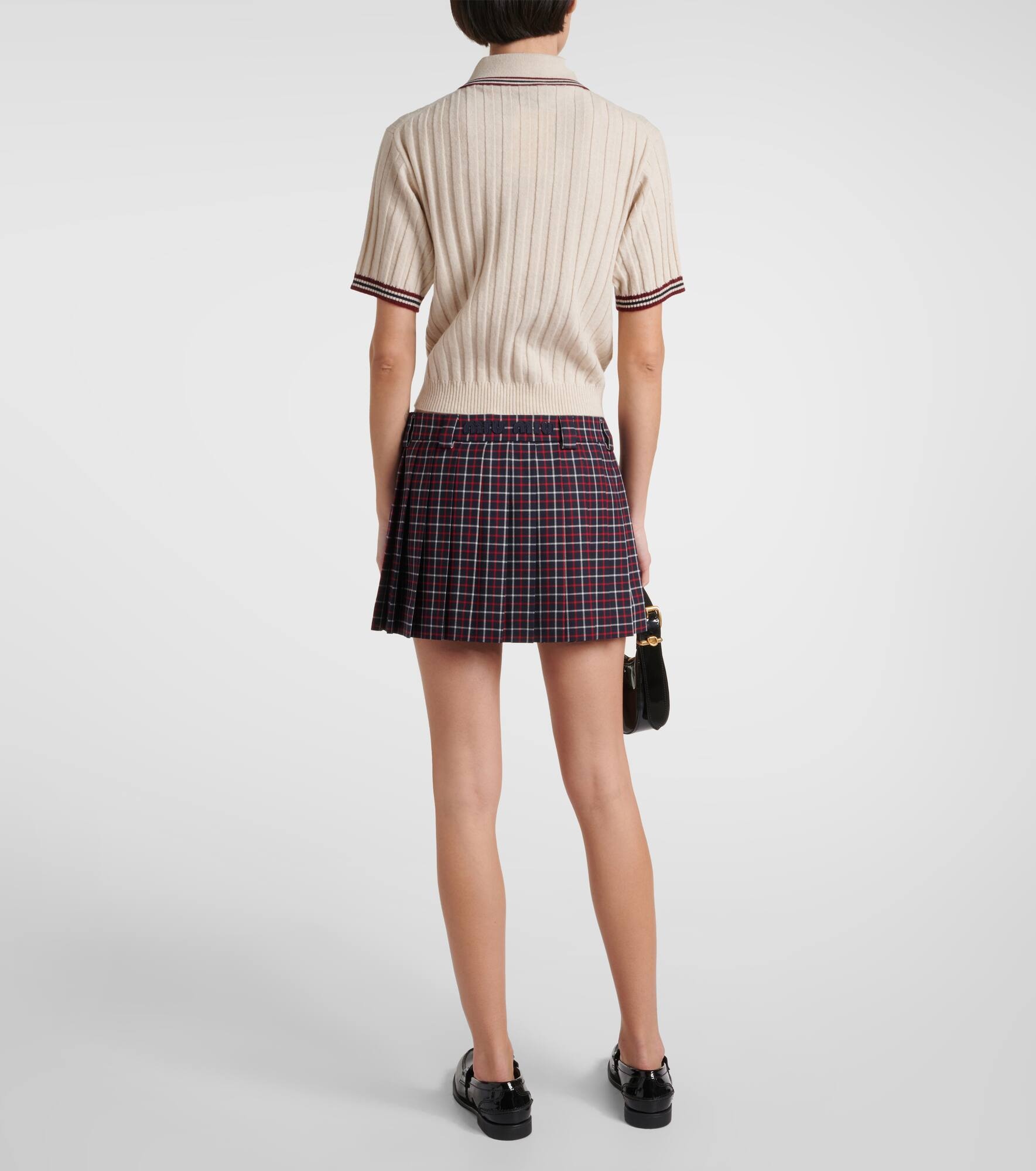 Checked pleated virgin wool miniskirt - 3