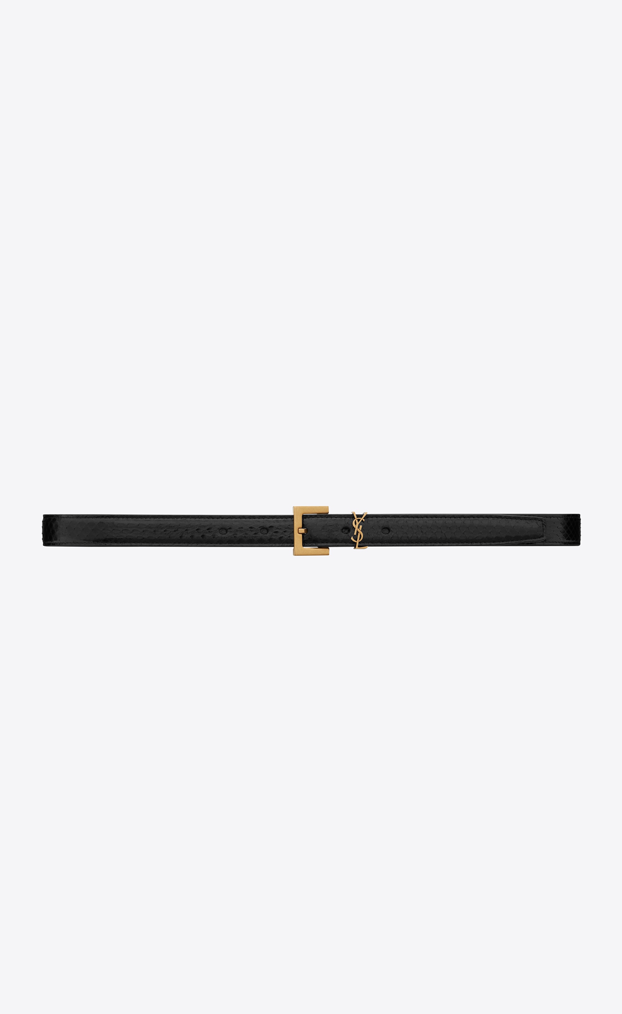 narrow monogram belt with square buckle in lacquered ayers - 1