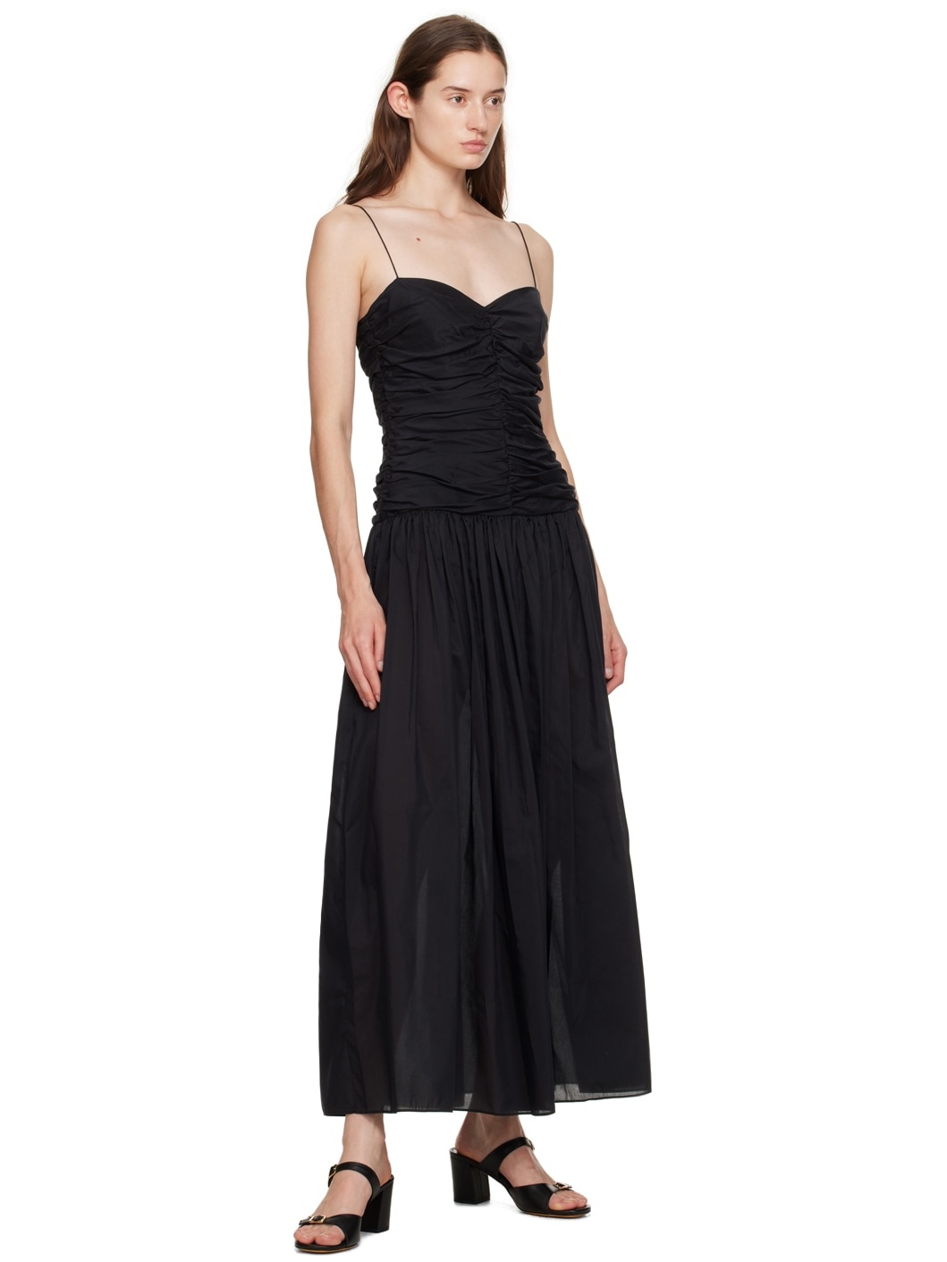 Black Gathered Midi Dress - 4