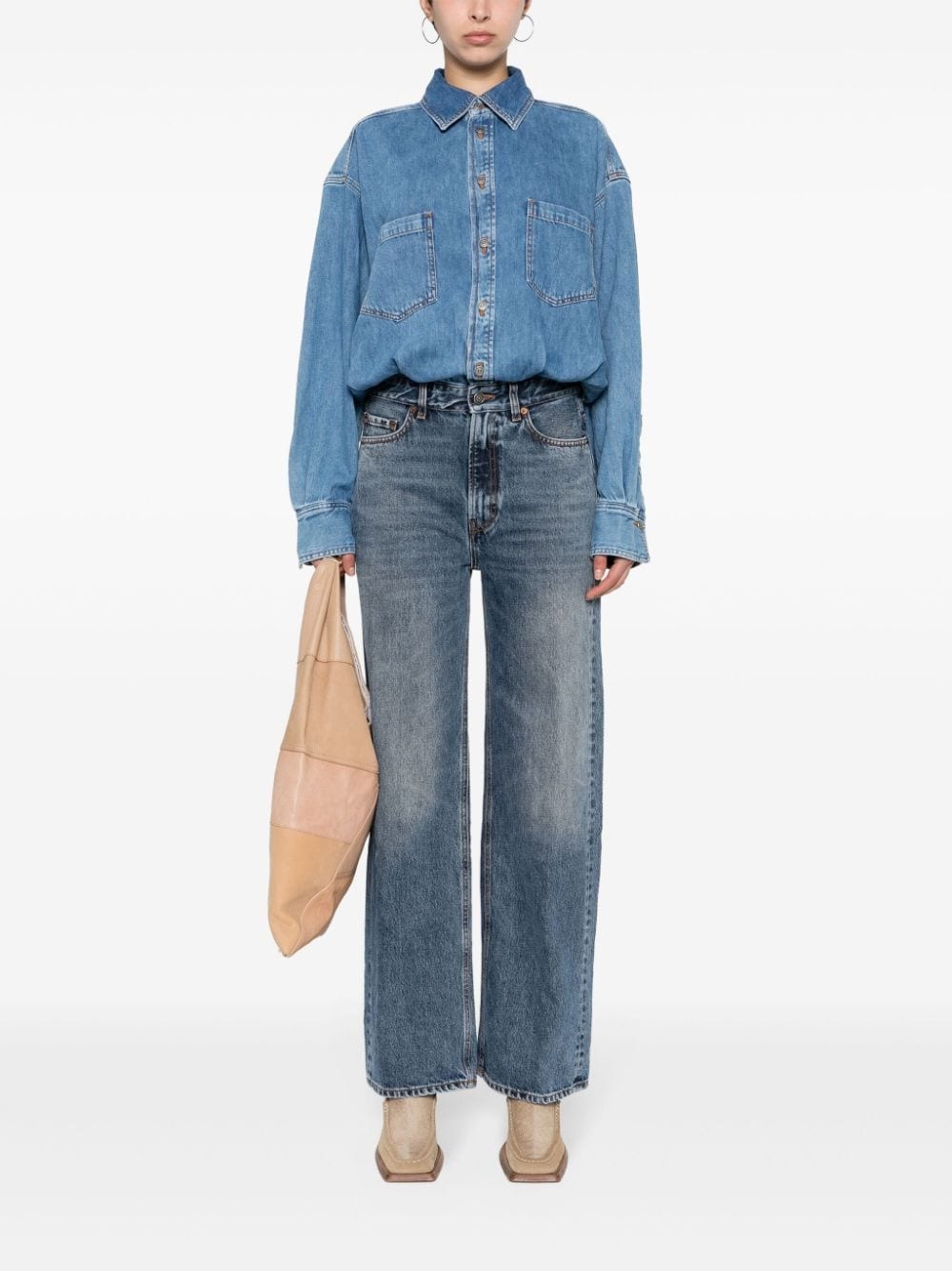 panelled-design denim jumpsuit - 2