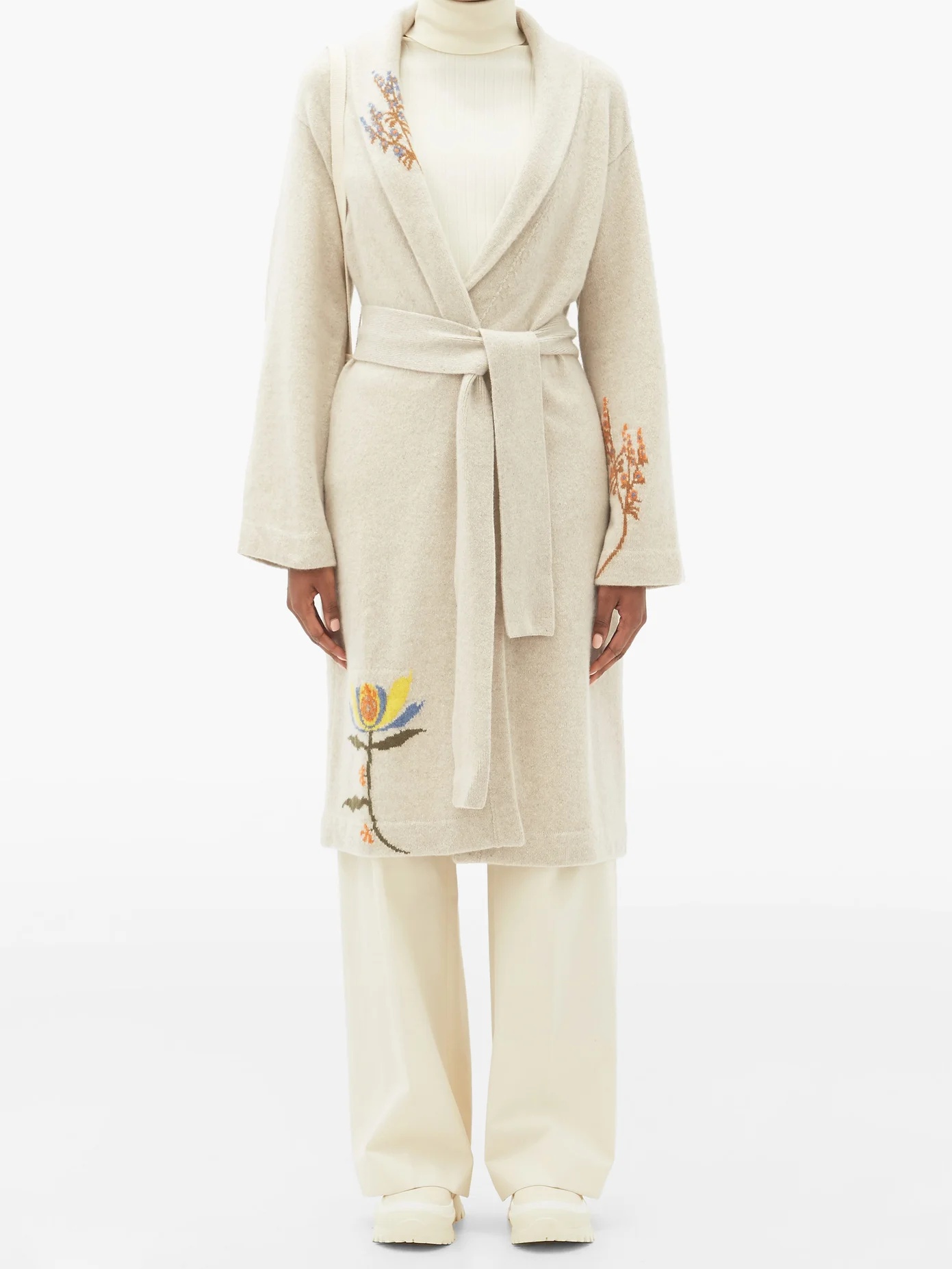 Gaynor Flora floral-jacquard cashmere robe - 5