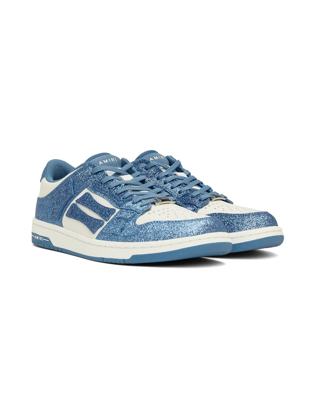 White & Blue Shimmer Skel Top Low Sneakers - 4