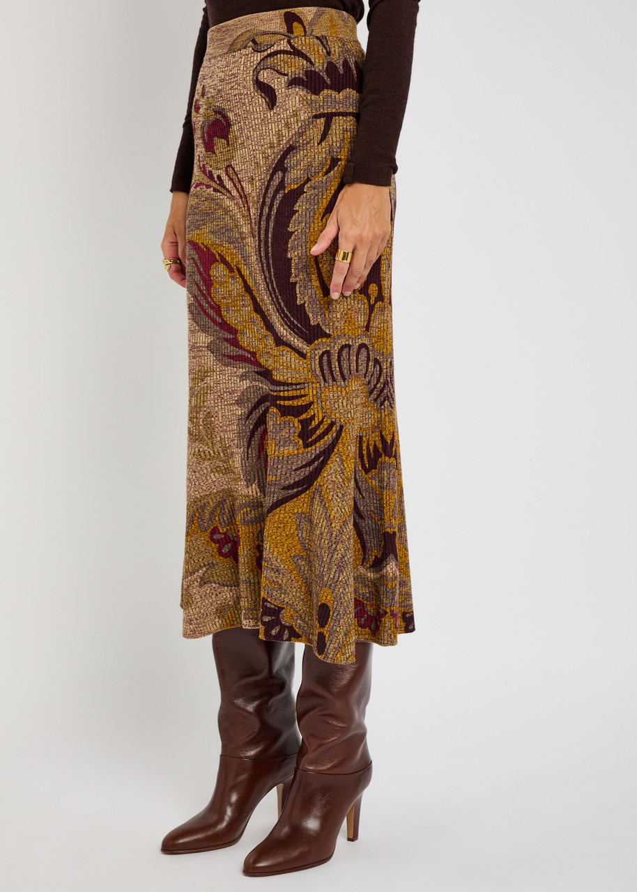 Etro Floral-intarsia Ribbed Wool Midi Skirt - 2