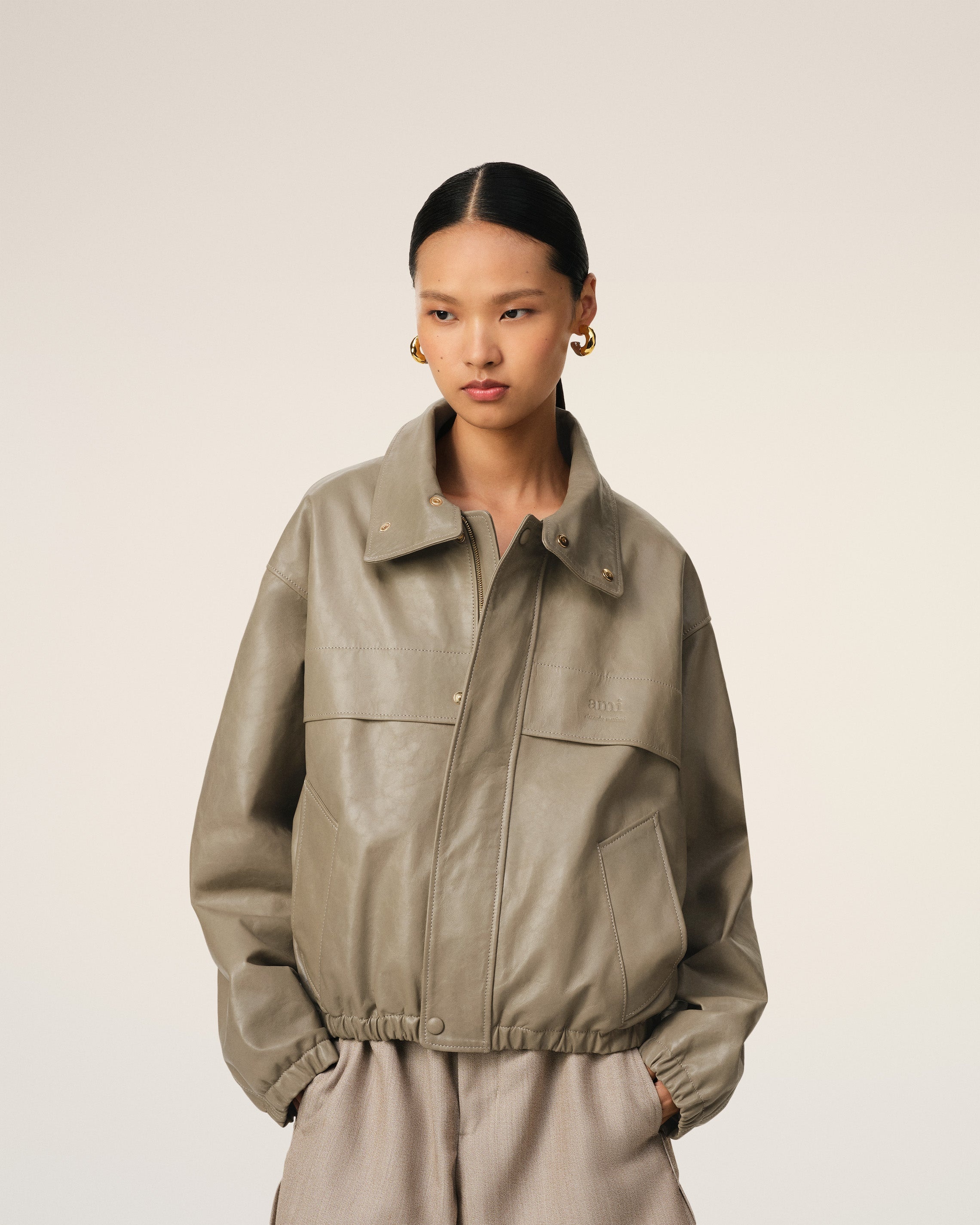 GREEN LEATHER ZIPPED JACKET - 3