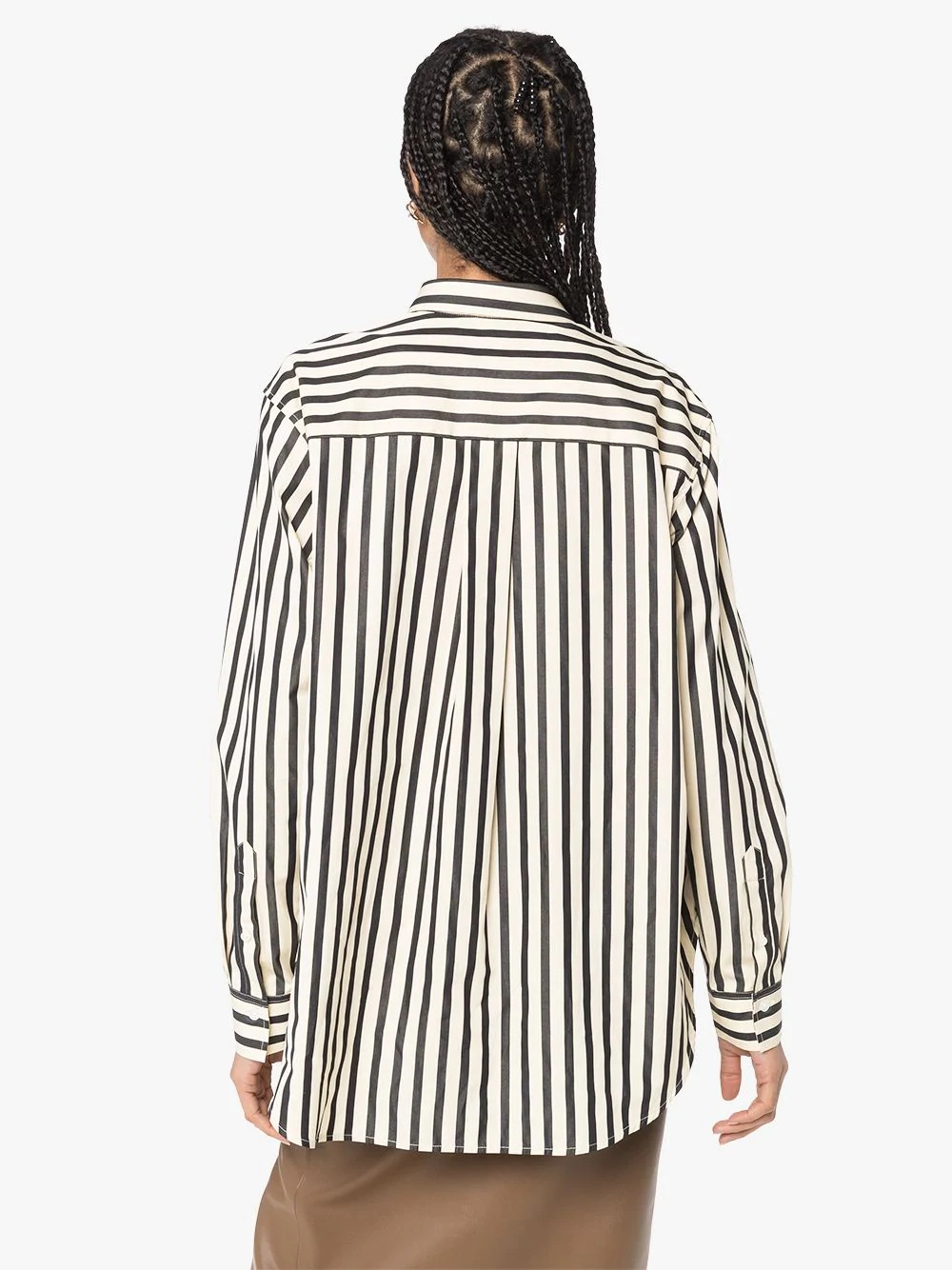 stripe-pattern long-sleeve blouse - 3