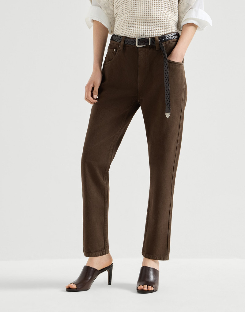 Dyed denim five-pocket straight trousers with shiny bartack 2
