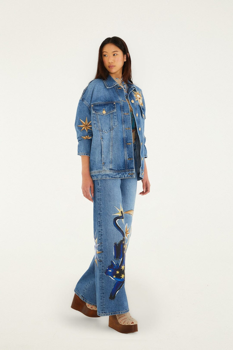 Denim Mystical Sun Printed Jacket 4