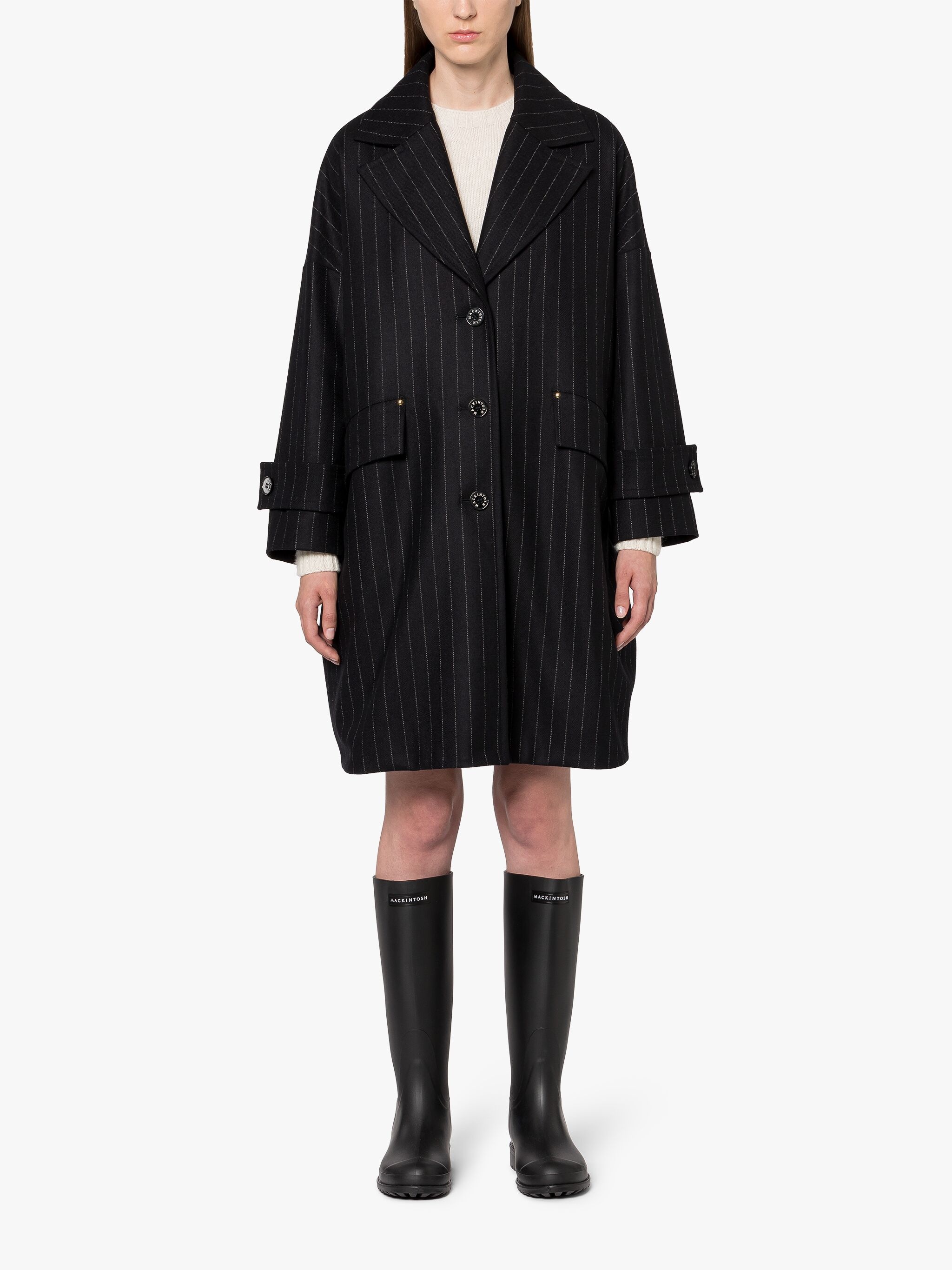 HUMBIE CHESTER NAVY CHALKSTRIPE WOOL OVERCOAT - 3