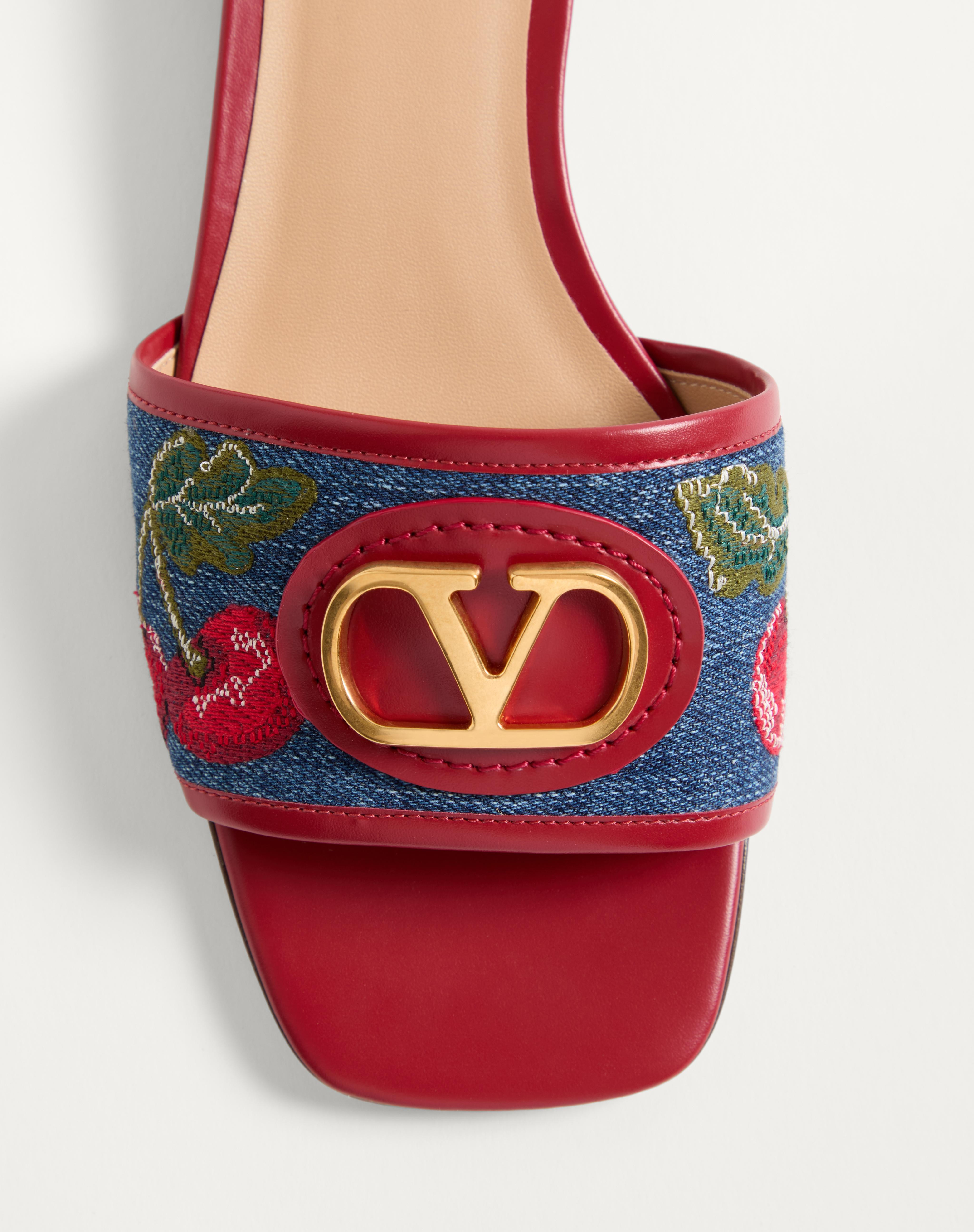VLOGO SIGNATURE DENIM SLIDE SANDAL WITH CHERRYFIC EMBROIDERY 20MM - 6