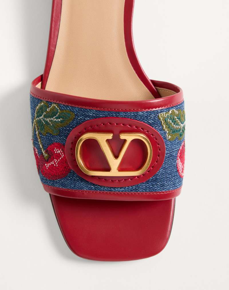 Valentino VLOGO SIGNATURE DENIM SLIDE SANDAL WITH CHERRYFIC EMBROIDERY 20MM outlook
