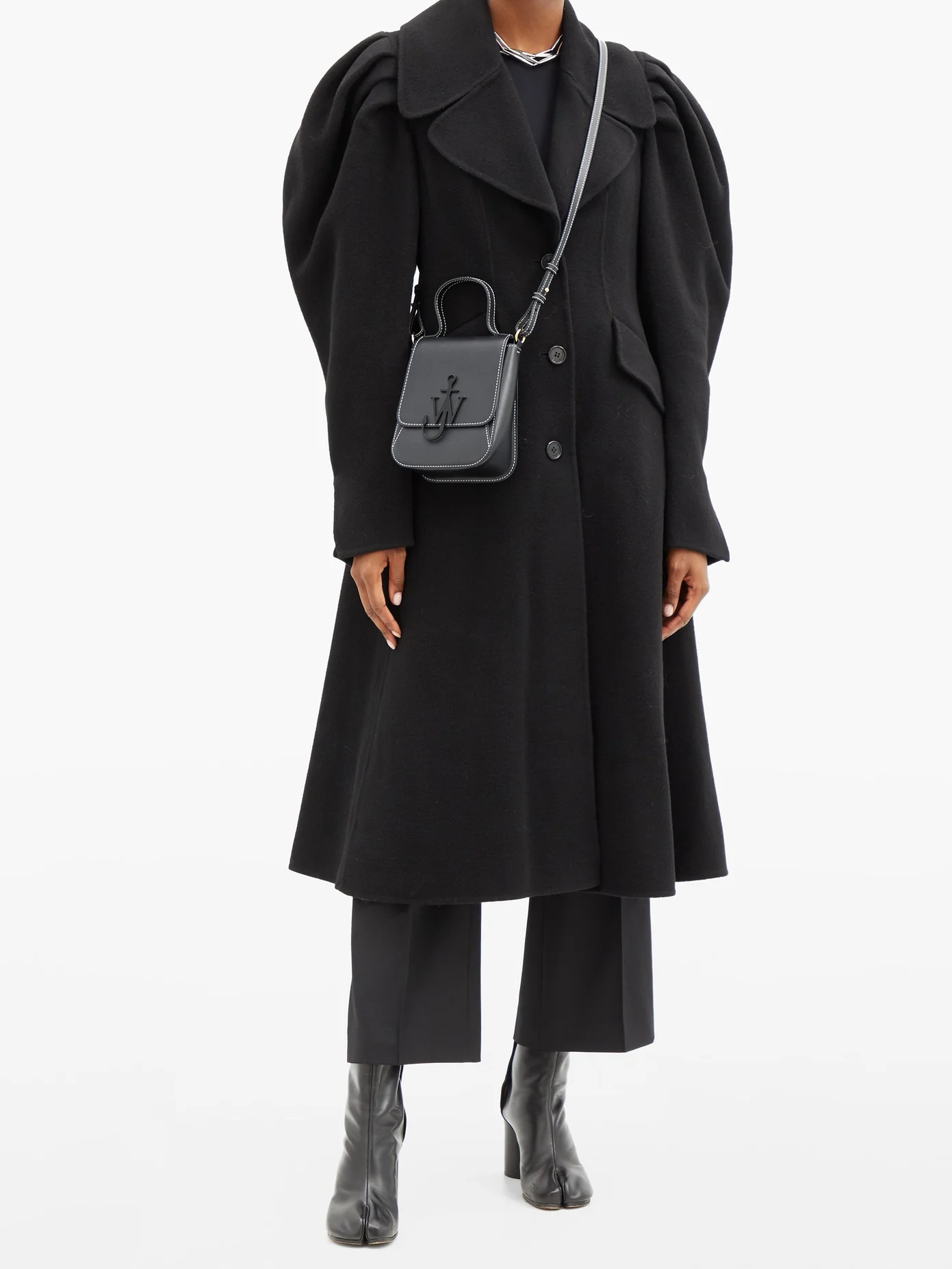 Puff-shoulder single-breasted wool coat - 3