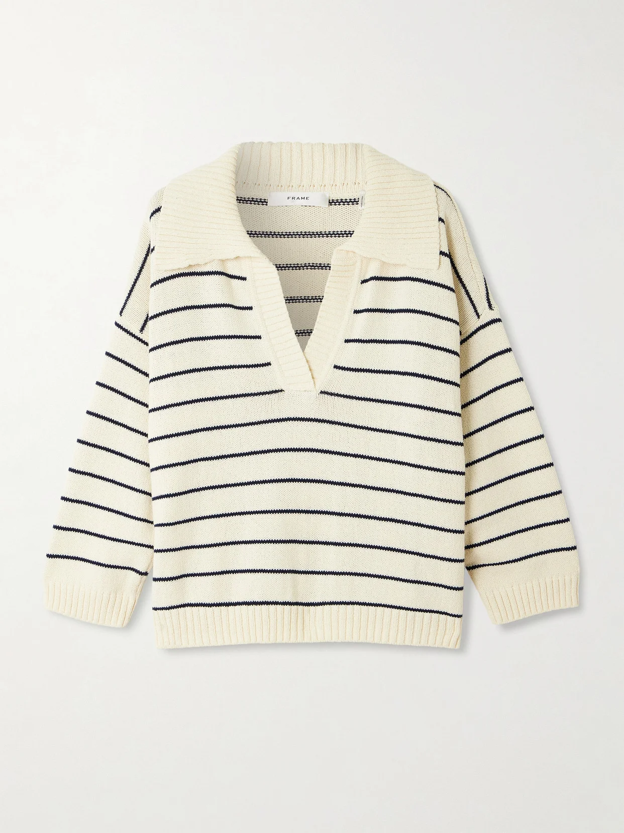 The Striped Easy Cotton-blend Polo Sweater - 1