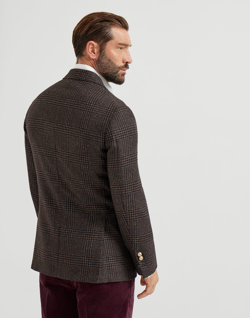 Brunello Cucinelli Wool, alpaca and silk Prince of Wales one-and-a-half breasted deconstructed blazer with metal button outlook