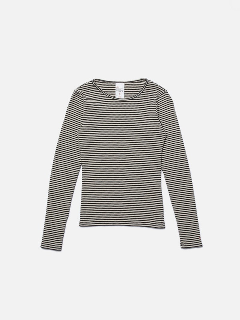 Jessy Striped Rib LS T-Shirt Ecru/White 1