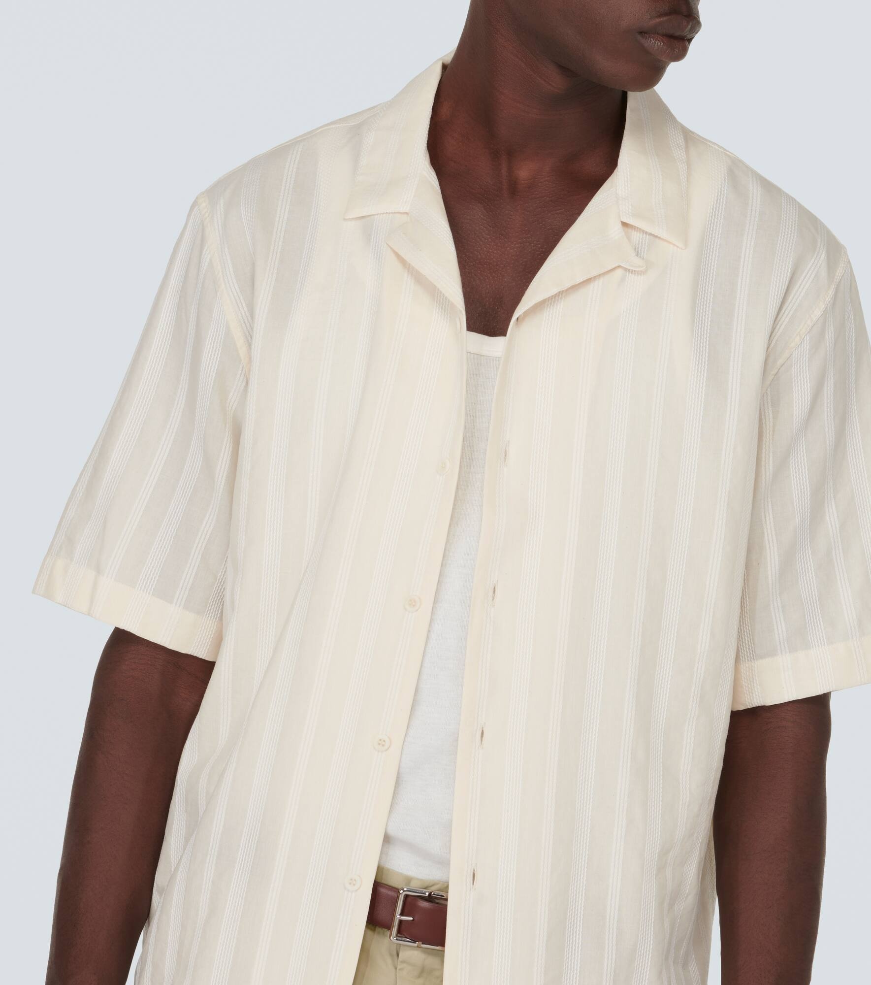 Embroidered striped cotton bowling shirt - 5