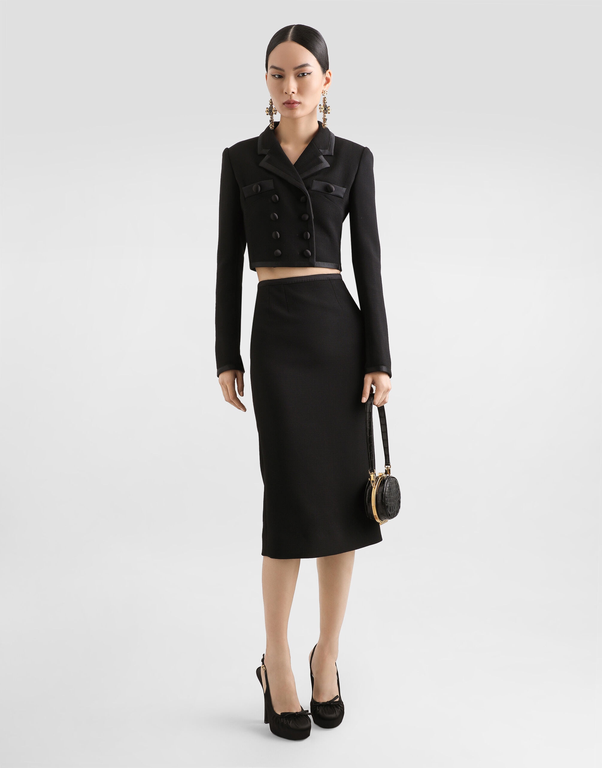 ジャケット Dolce&Gabbana SHORT DOUBLE-BREASTED WOOL CREPE JACKET Short double-breasted wool crepe jacket in Black for Women