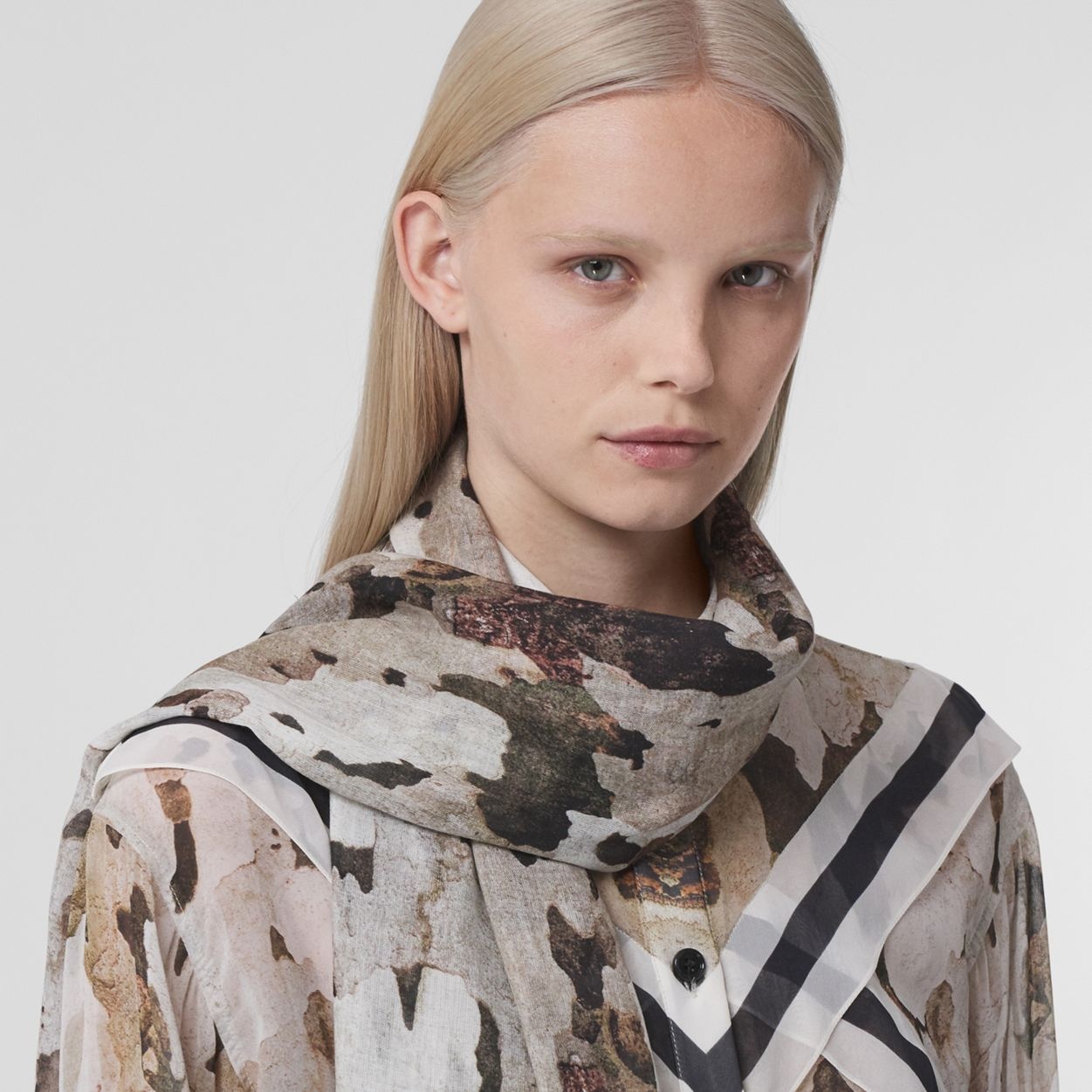 Lightweight Camouflage Print Silk Wool Scarf - 3