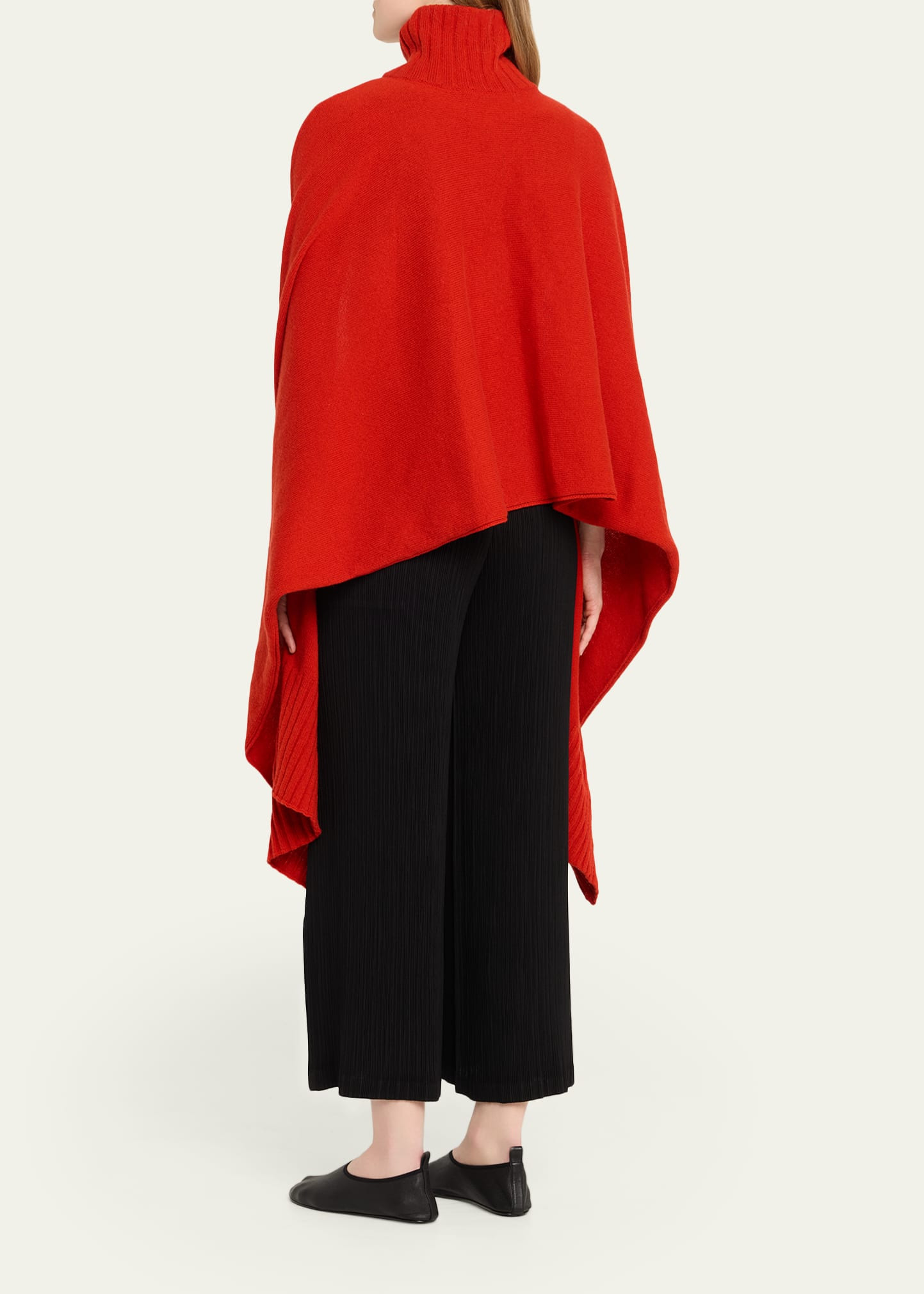 Turtleneck Knit Wool Cape - 3