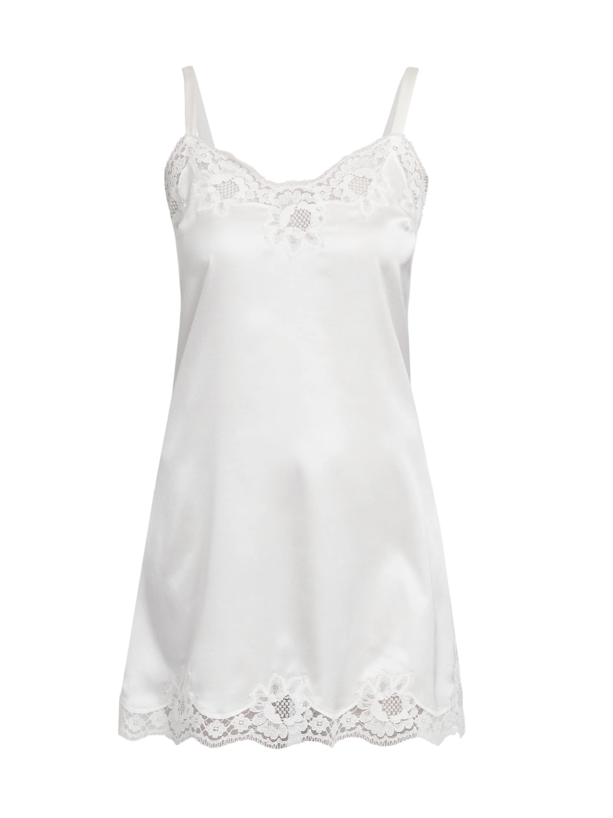 Women's Lace-Trimmed Silk Satin Nightgown - Bianco Naturale - 1