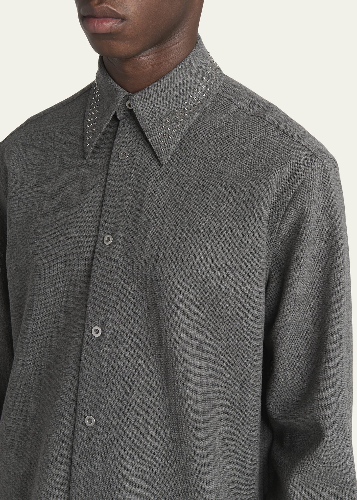 Men's Studded-Collar Wool Button-Down Shirt - 5