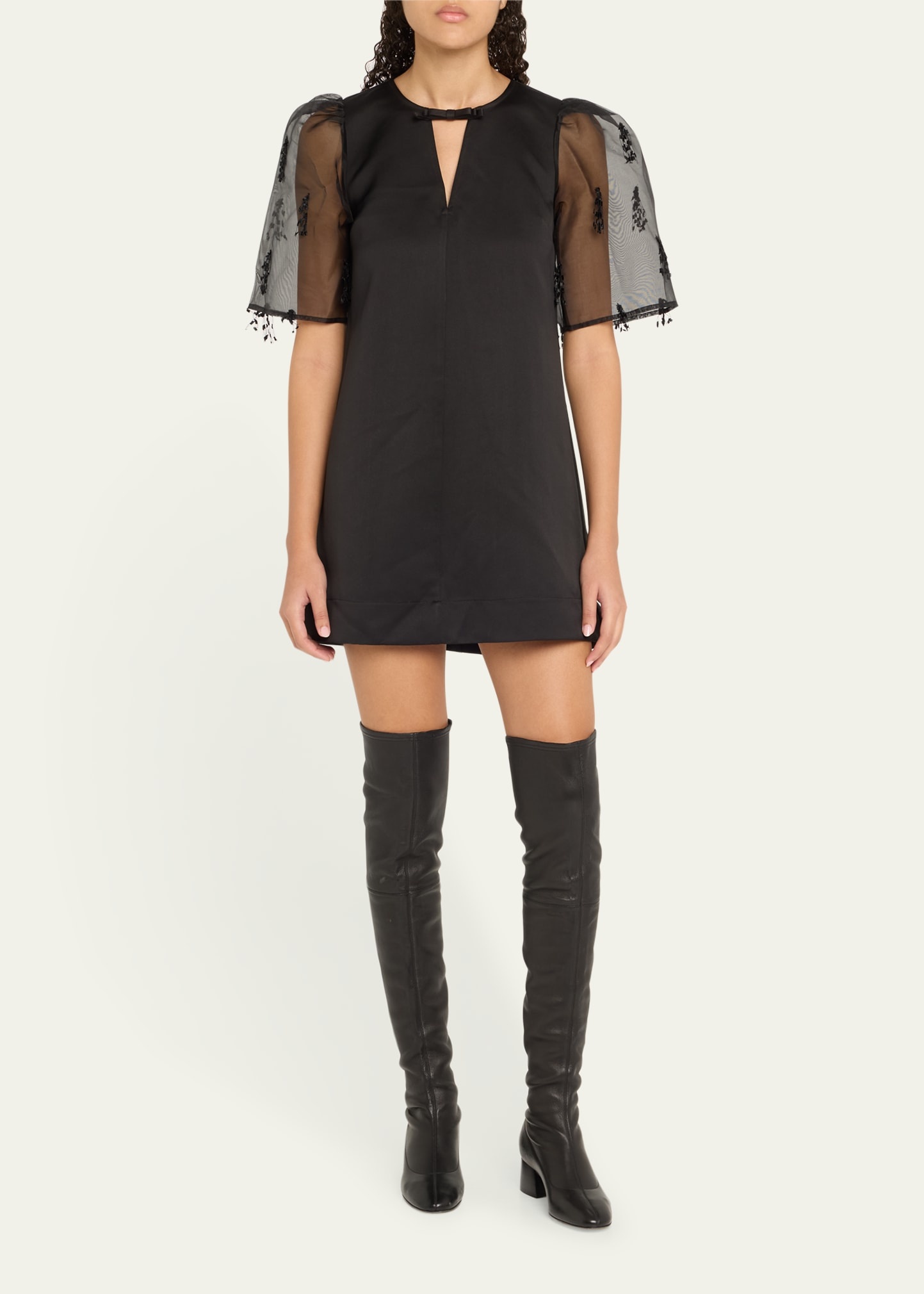 Fringed Organza Mini Shift Dress - 2