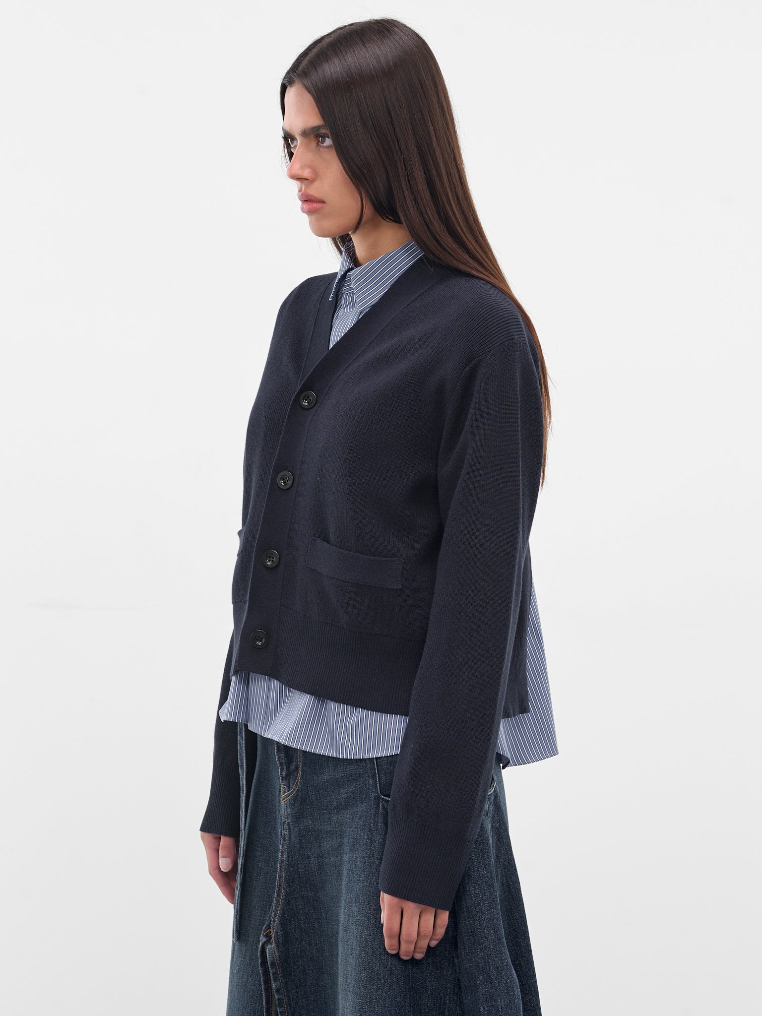 Navy Hybrid Layered Cardigan - 2