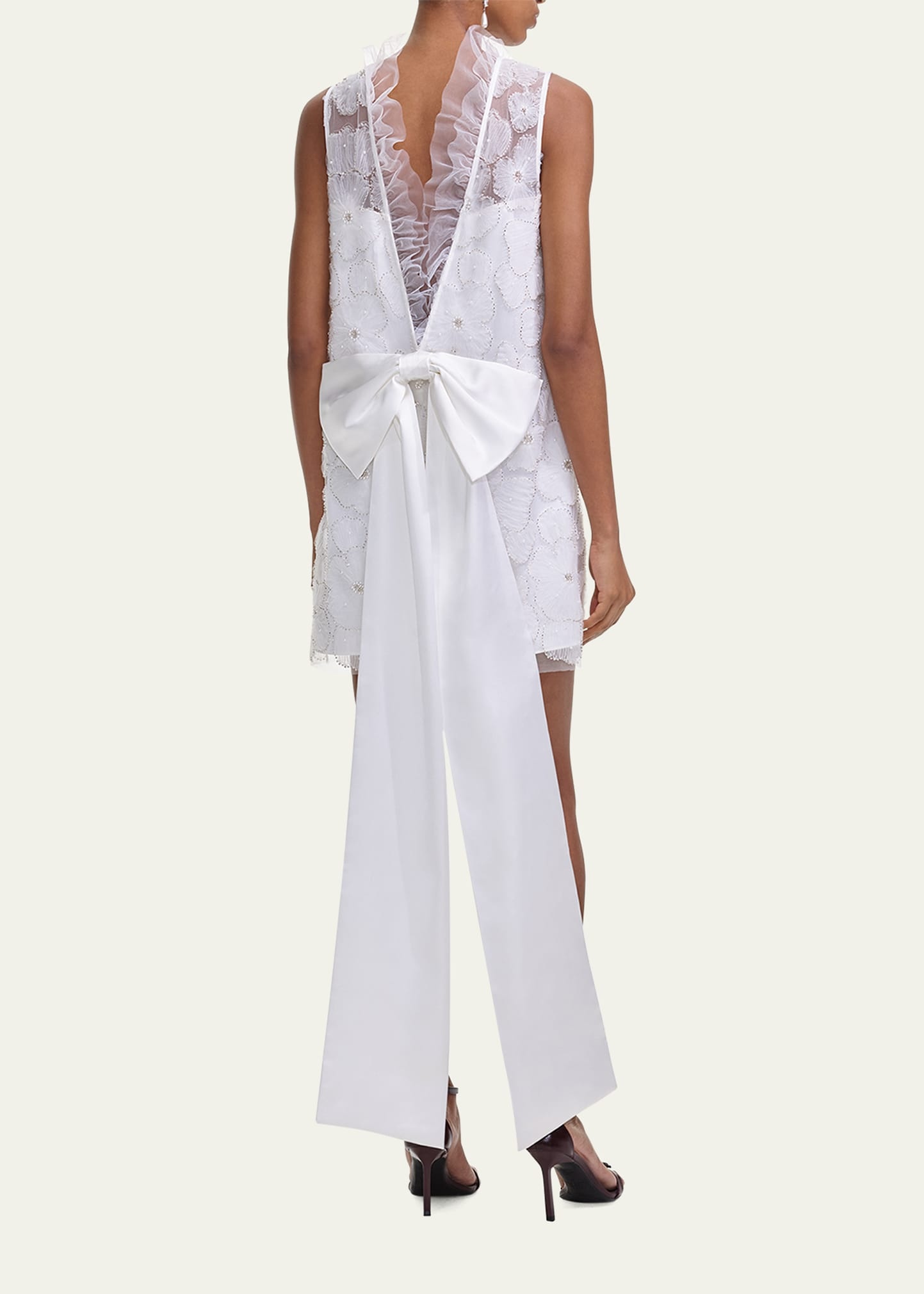 Embellished Tulle Satin Bow Mini Dress - 3