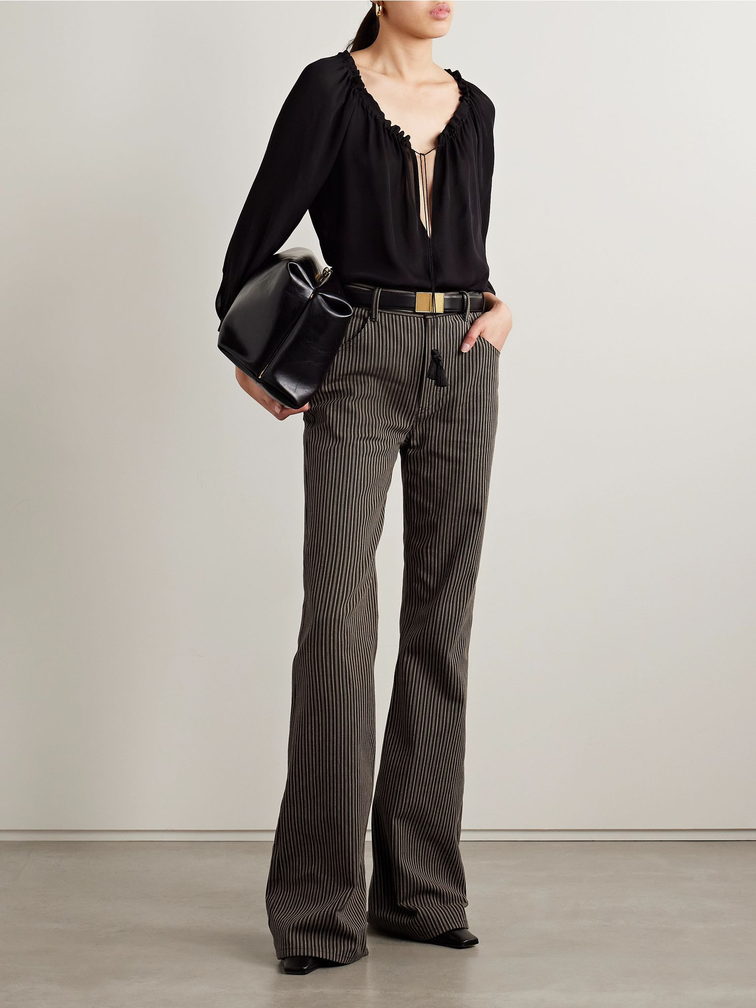 Roe striped cotton-twill flared pants Brown - 2
