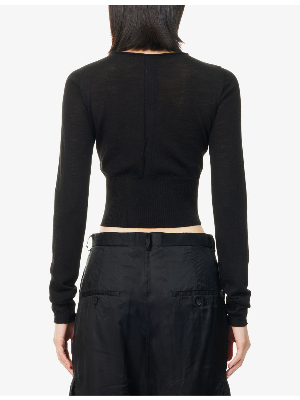 Slashed Long-Sleeve Cropped Wool Knitted Jumper - 4