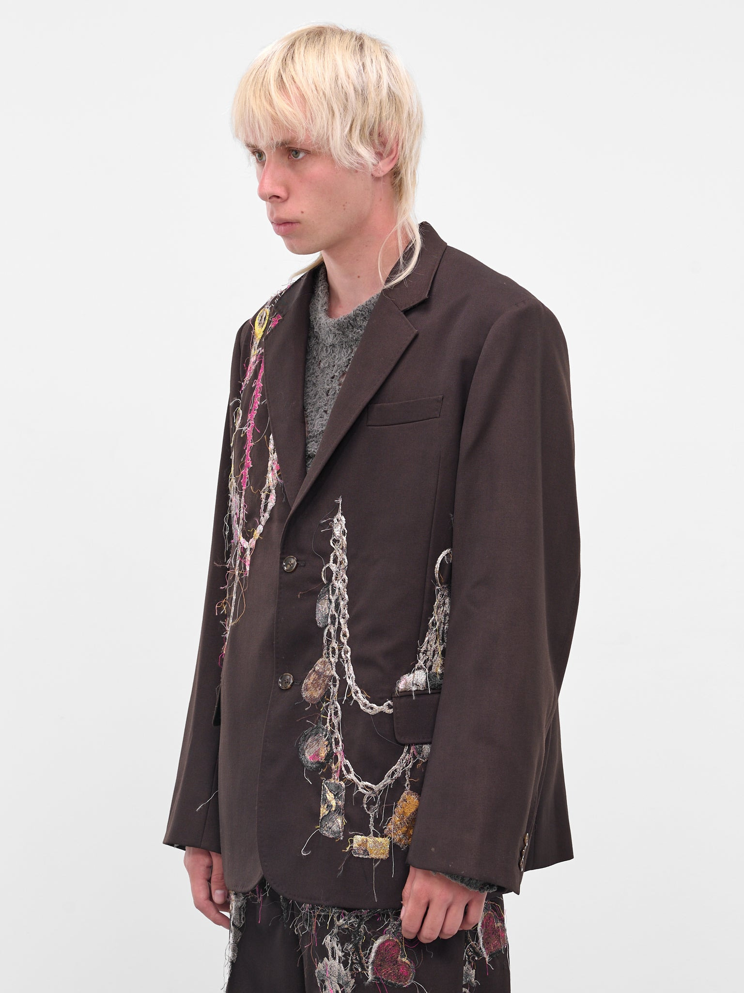 Burgundy Trompe L'oeil Jewelry Blazer - 2