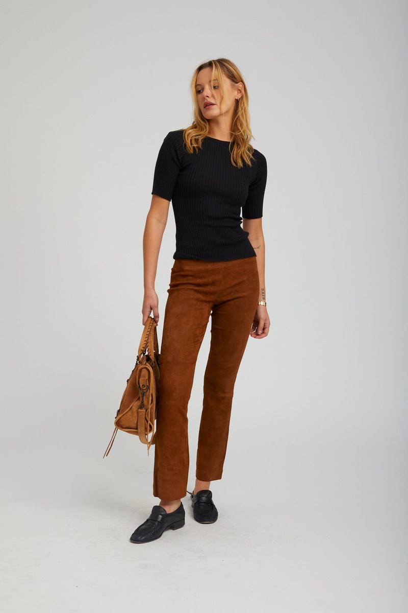 SPRWMN DARK COGNAC SUEDE ANKLE FLARE outlook