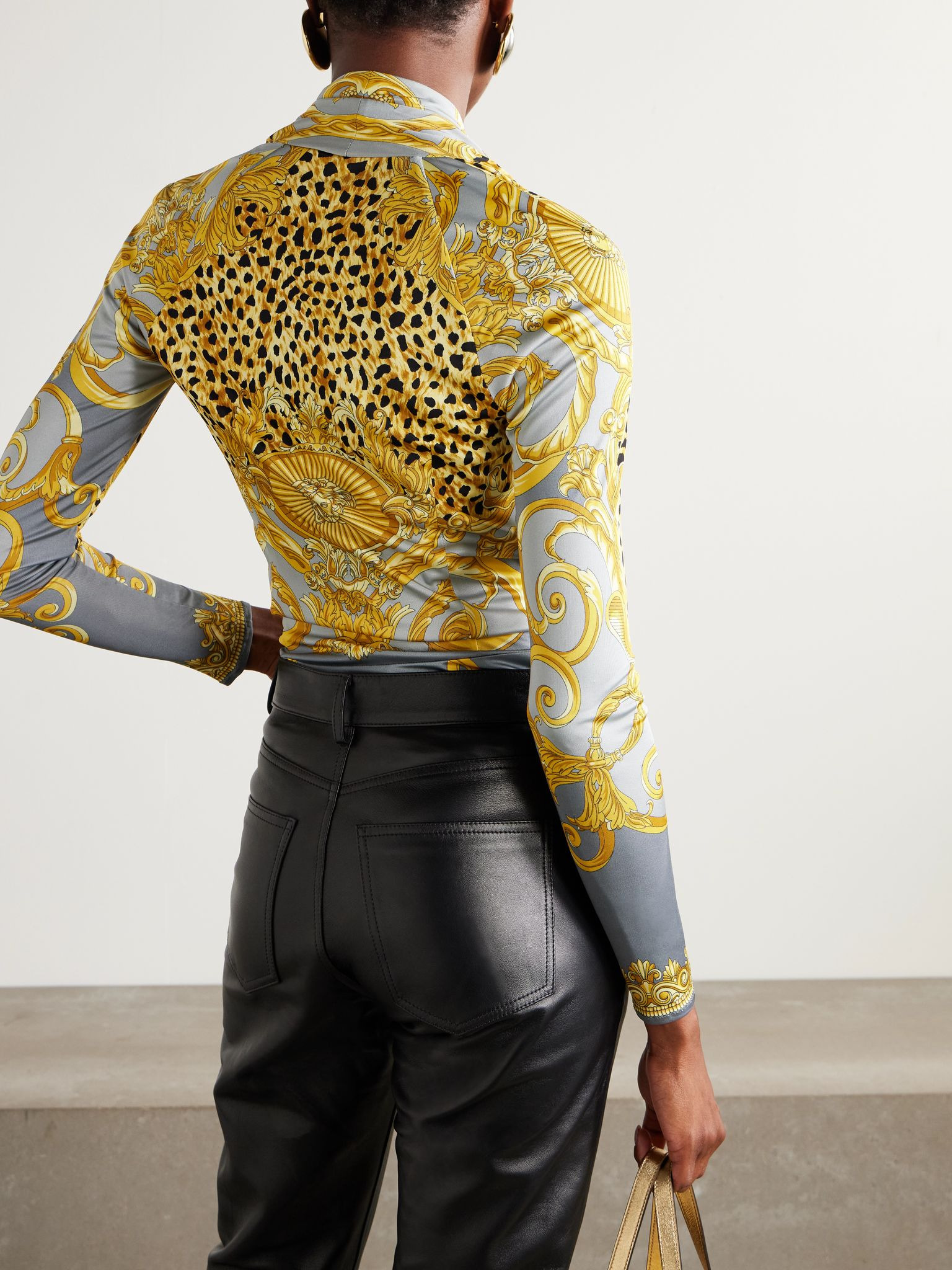 Draped printed satin-jersey bodysuit Yellow - 3