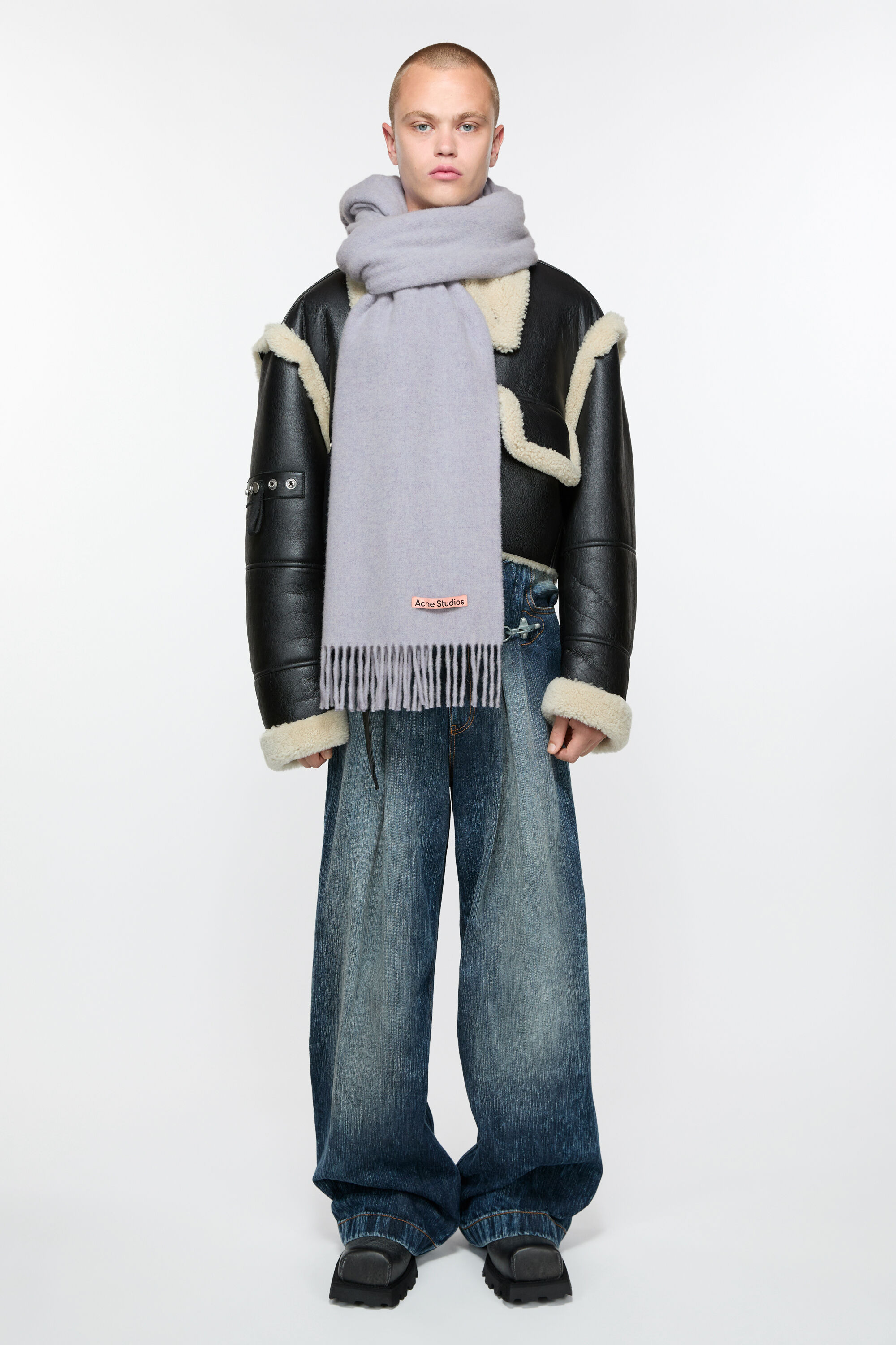 Fringe wool scarf – Narrow - Powder blue mélange - 3