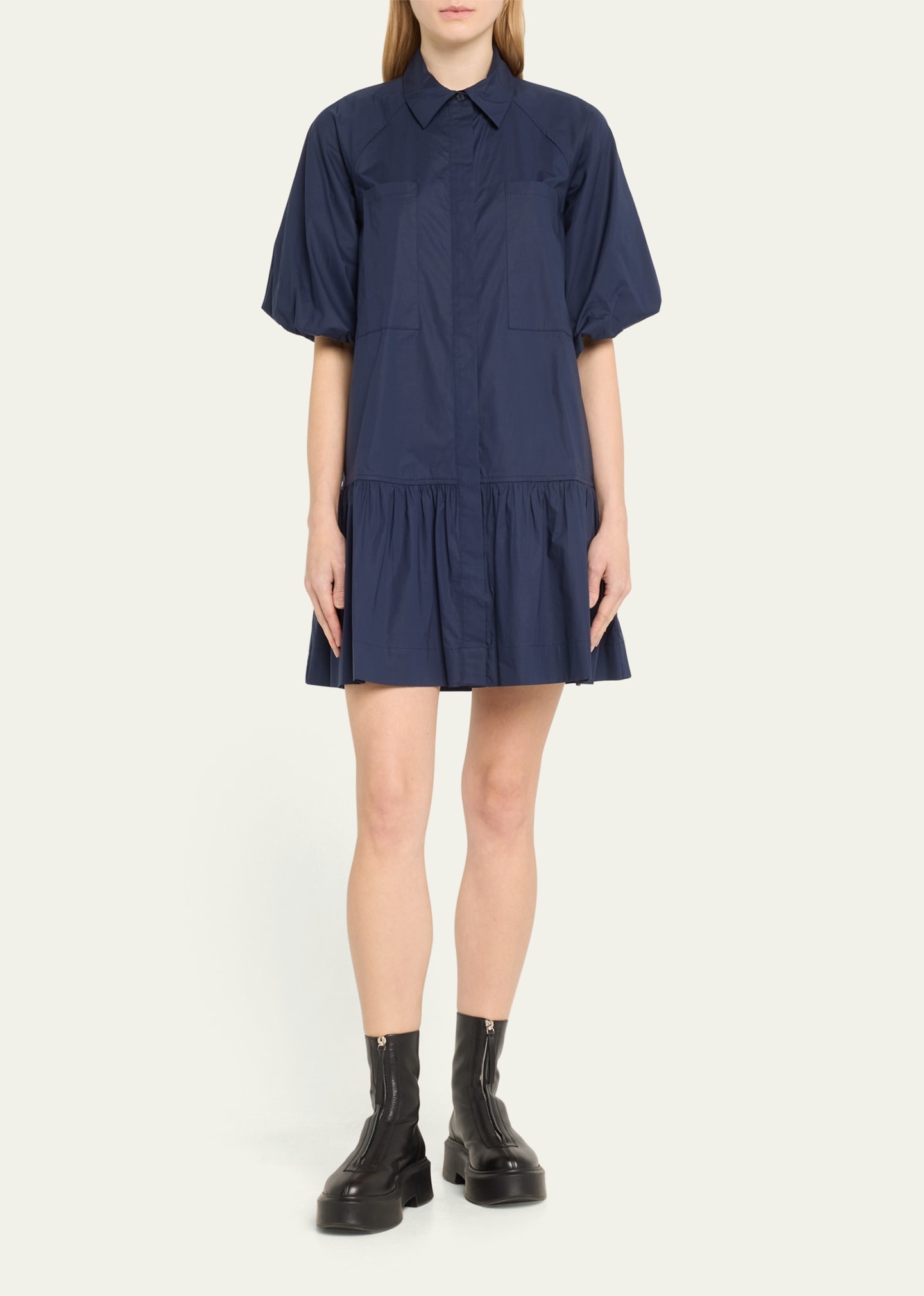Crissy Puff-Sleeve Cotton Poplin Mini Shirtdress - 2