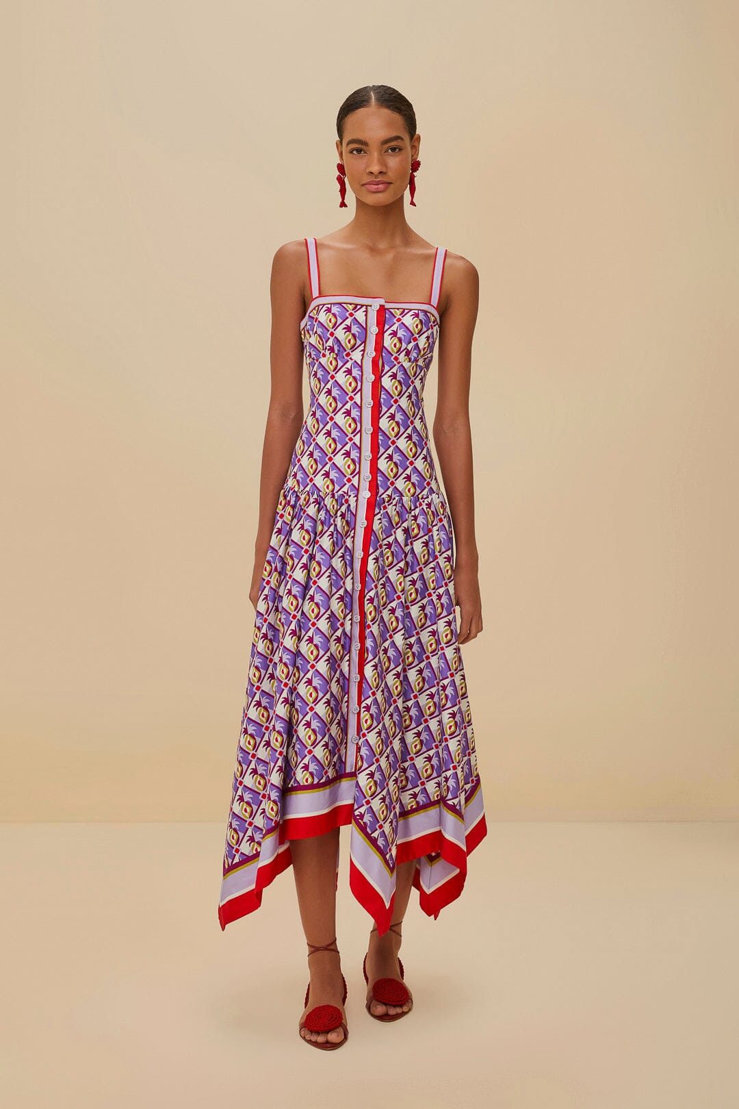 Multicolor Graphic Pineapple Scarf Organic Cotton Midi Dress - 1
